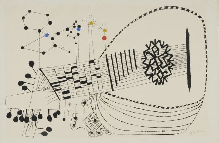 Ben Shahn Lute and Molecules – Modernist Musical Instrument Print