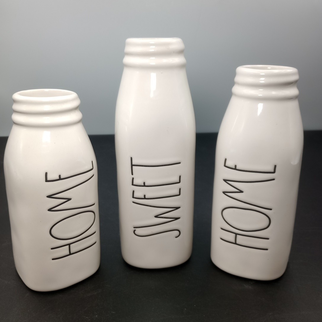 Rae Dunn Home Sweet Home Milk Bottle Vase SET of 3 SEE PHOTOS & READ