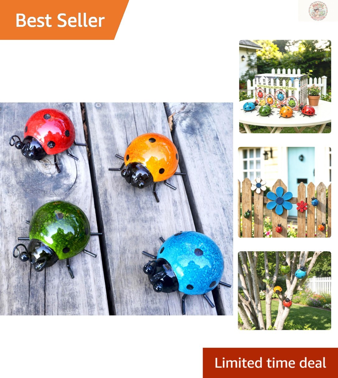 Rust Resistant Metal Ladybug Wall Accents – Set of 4 for Outdoor Charm