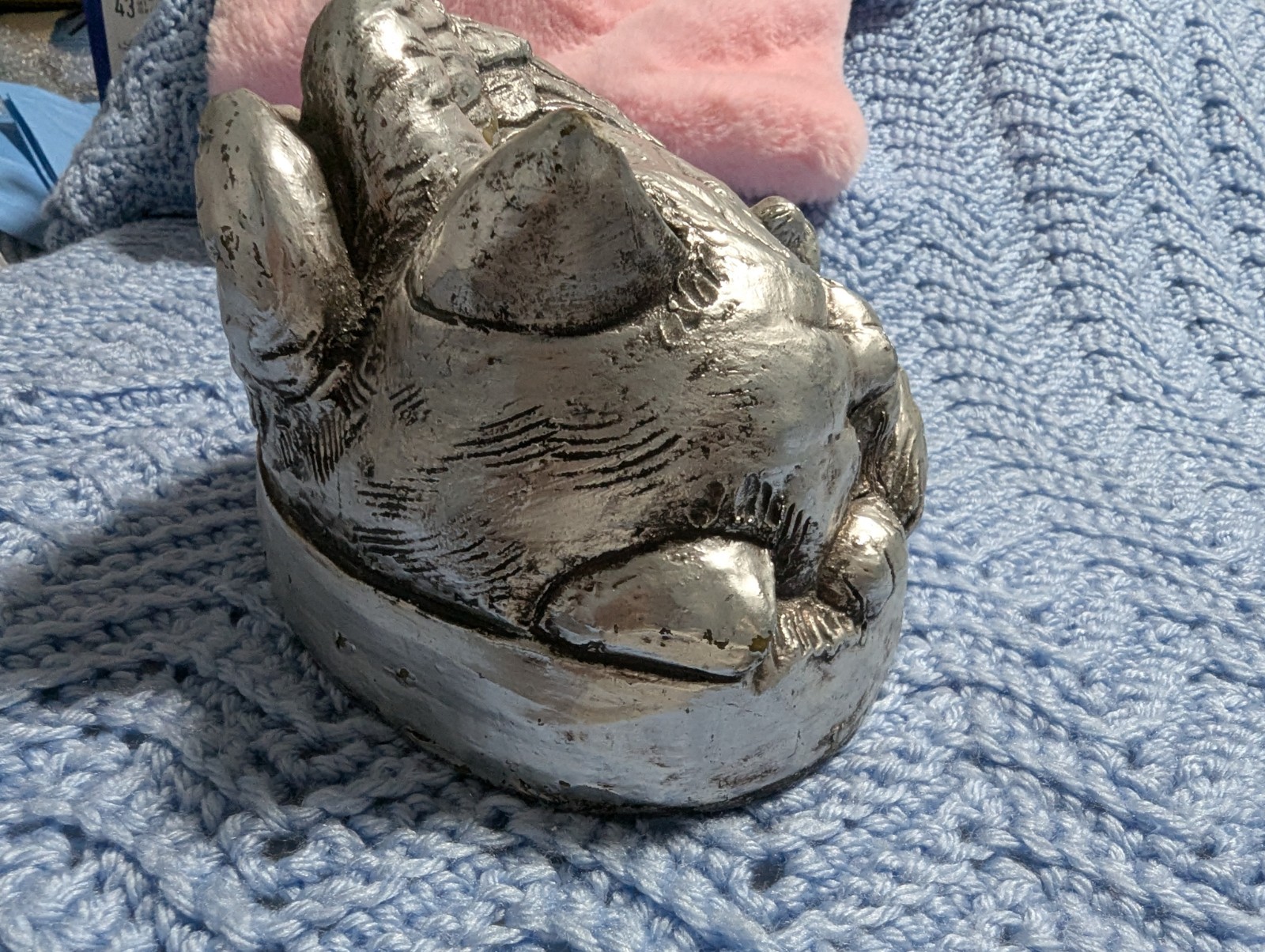 STONE BUNNY VNTG 2000 SIGNED TELLE M STEIN ANGEL CAT MEMORIAL SCULPTURE