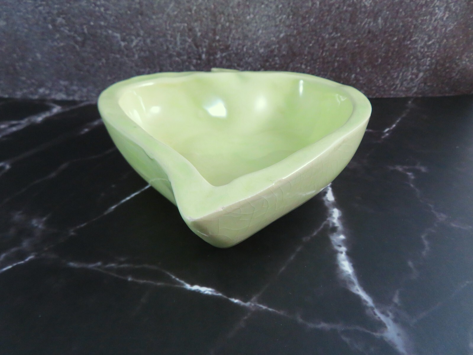 Small Ceramic Leaf Shaped Bowl Mint Green Handmade Glazed 5.75 In Long Primitive