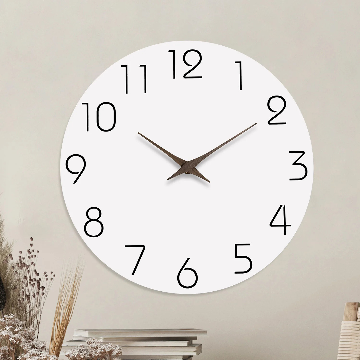 Casual Modern White Pattern Wooden Wall Clock Living Room Bedroom Kitchen Home D