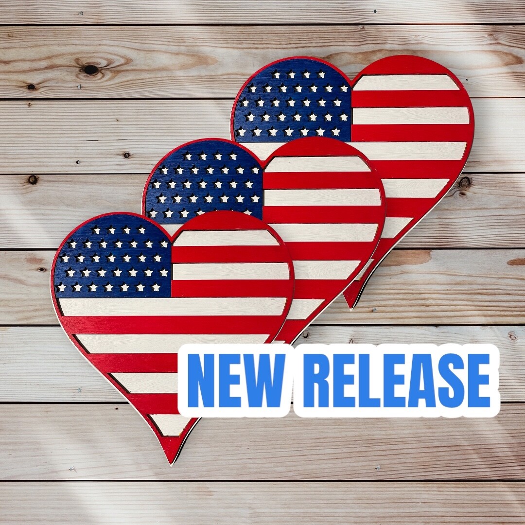 American Flag Door Hanger Handcrafted Patriotic Charm 15&Prime; Heart Shaped American