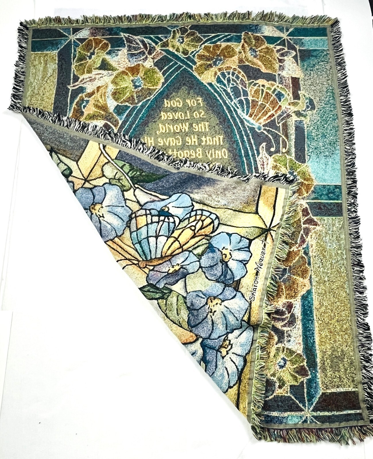 Tapestry Throw Blanket Blue Yellow Floral Inspiration Calla Lillies 62in x 52in