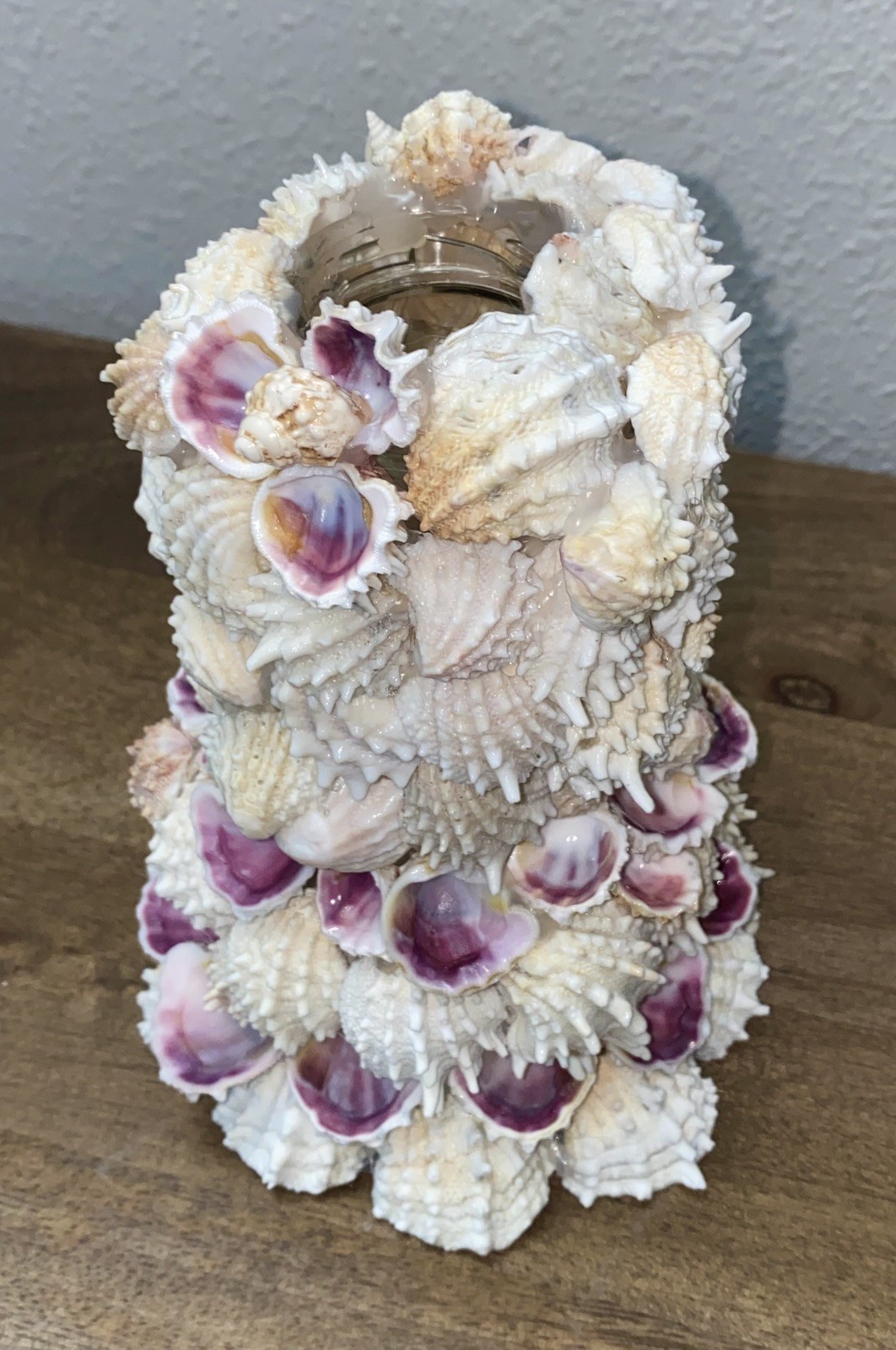Spiny Jewel Box Seashell Vase Handcrafted Real Sea Shells, for wedding/events.