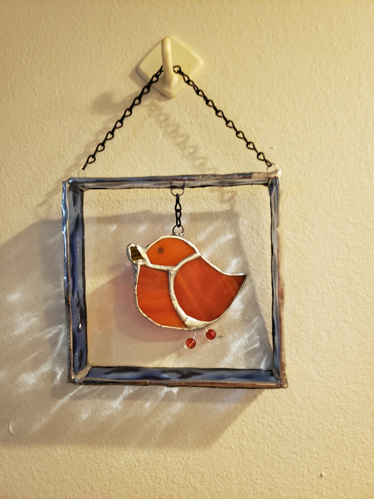 Little Stained Glass Robin in a Frame as Wall decoration , 4.75 x 4.75 inch