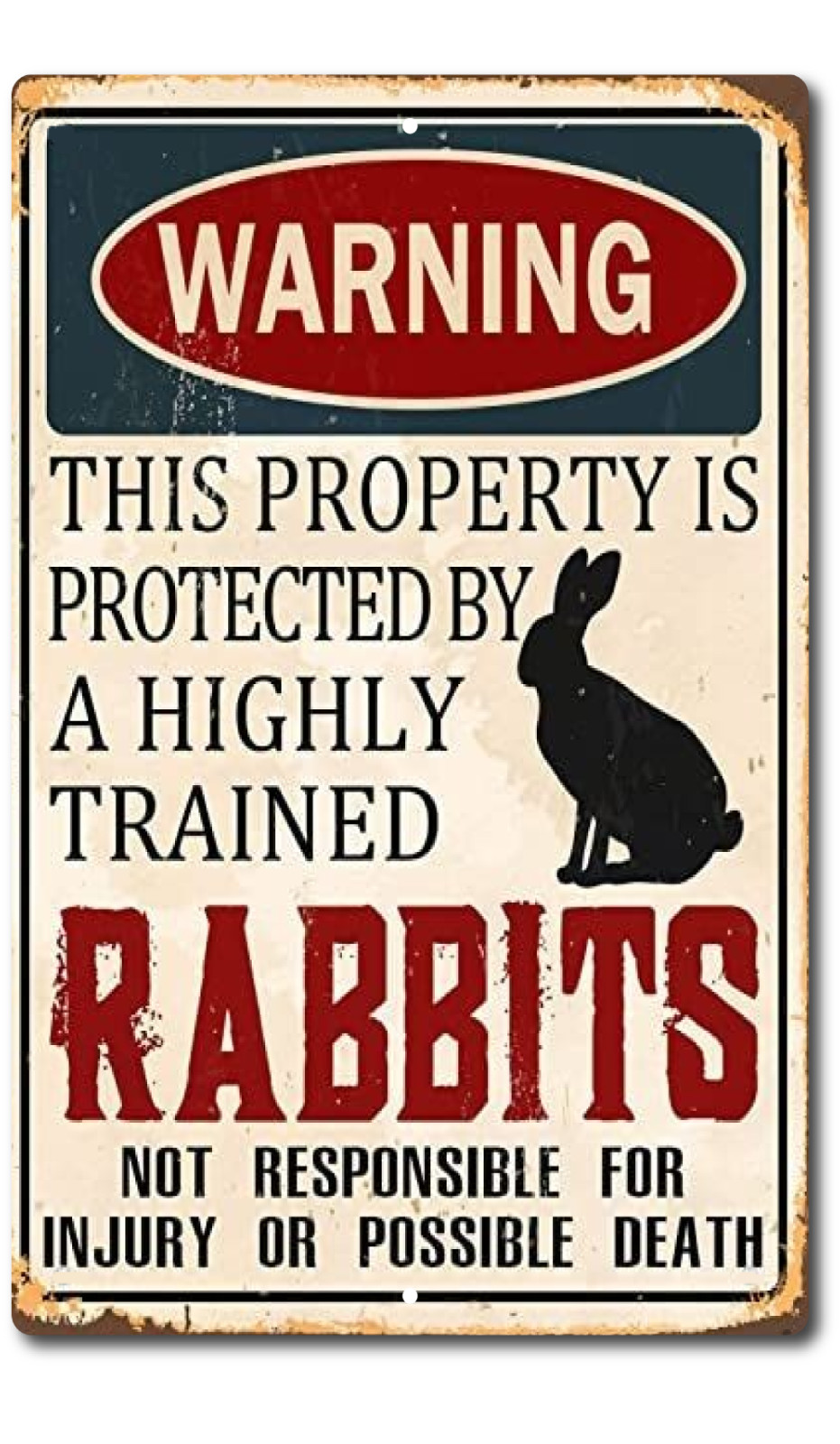Warning Protected By Attack Rabbits Sign Metal Aluminum 8&Prime;x12&Prime; Funny
