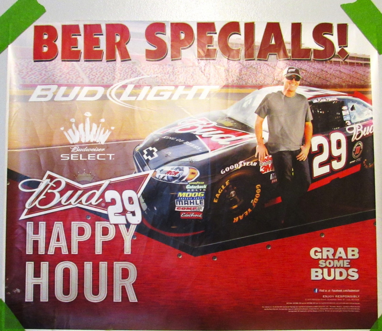 Budweiser NASCAR Authentic Bar Poster Daytona 500 Kevin Harvick #29 20 X 24 2012