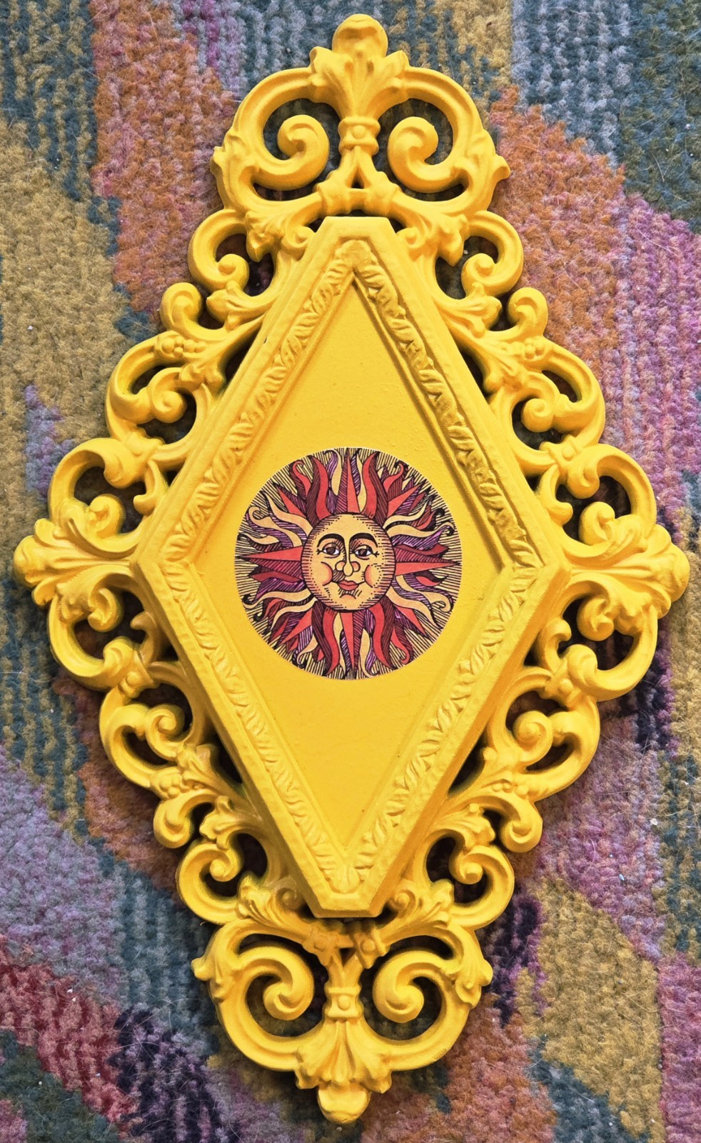Vintage Retro Whimsigoth Sun Face Celestial Wall Hanging Plaque Art Decor