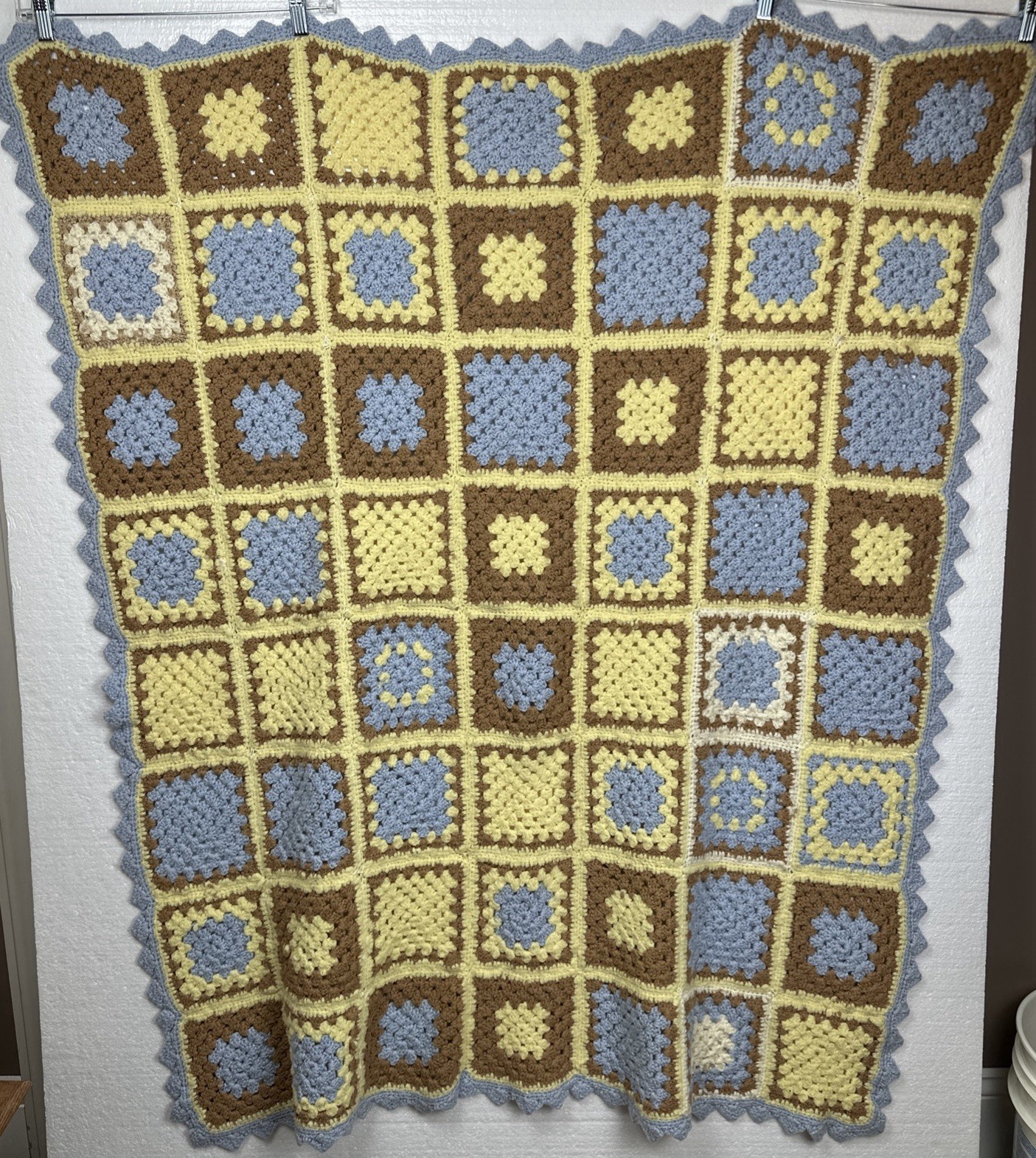 Granny Square Handmade Blanket Yellow/Brown Multicolor Square 54&Prime;x48&Prime;