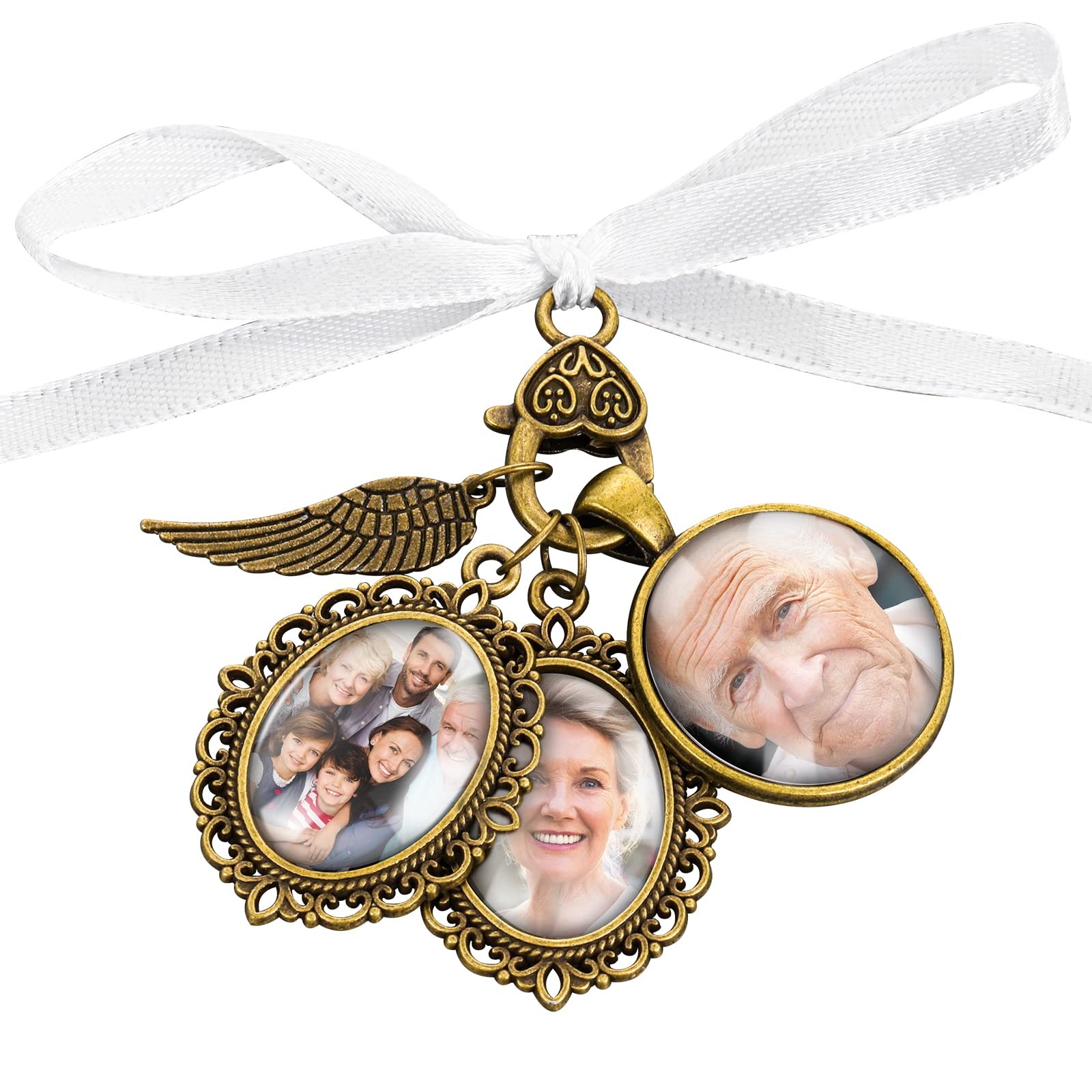 Wedding Memory Lacy Oval Bouquet Photo Charms Angel Wing Memorial Charms for …