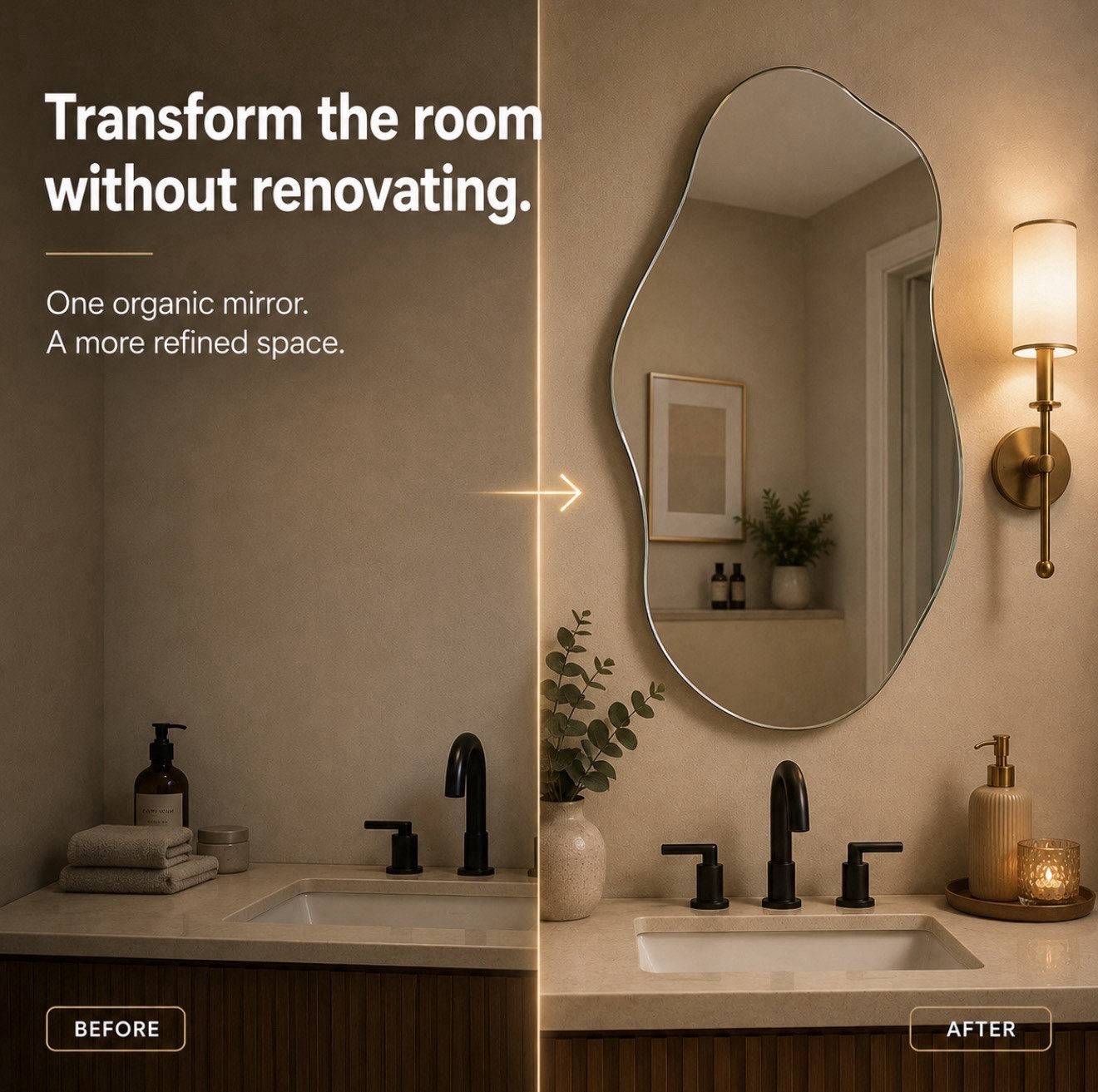 Asymmetrical Wall Mirror 28×20” Frameless Beveled Glass Mirror