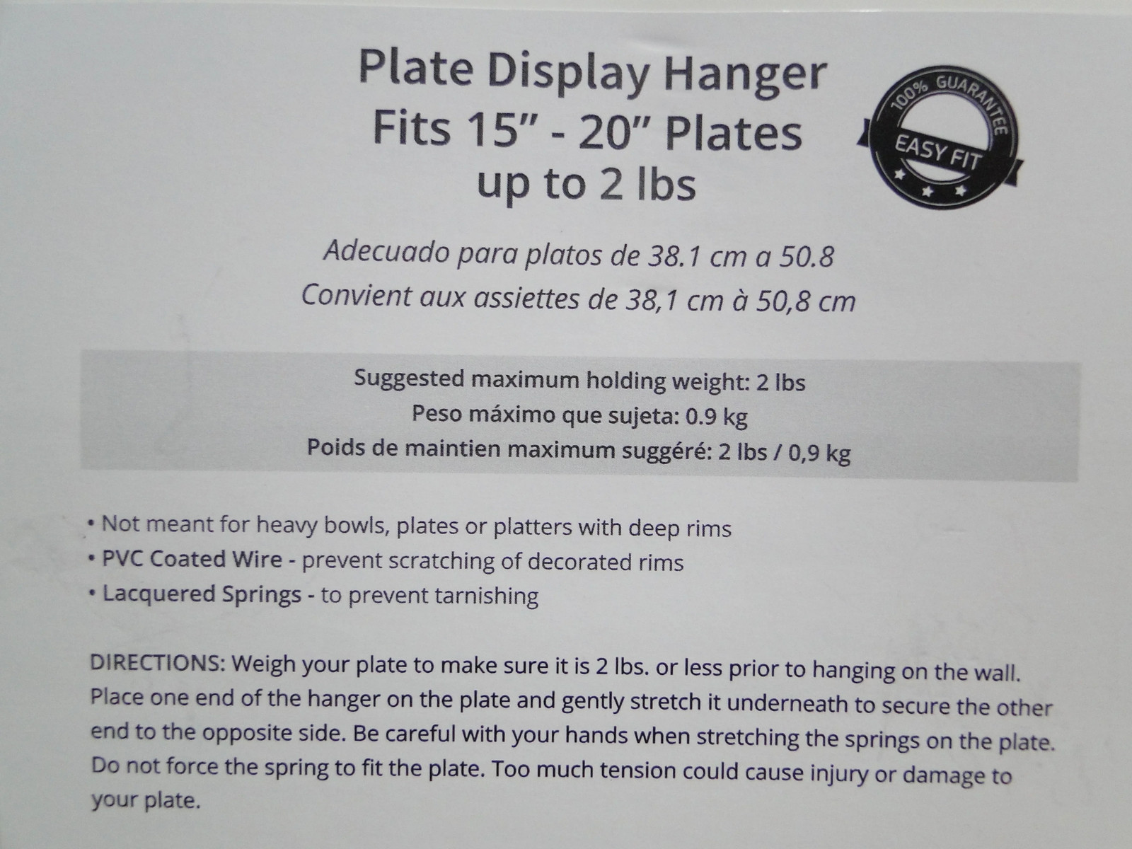 Tripar Smooth White Wire Display Hanger (s) for one 15&Prime; – 20&Prime; Plate