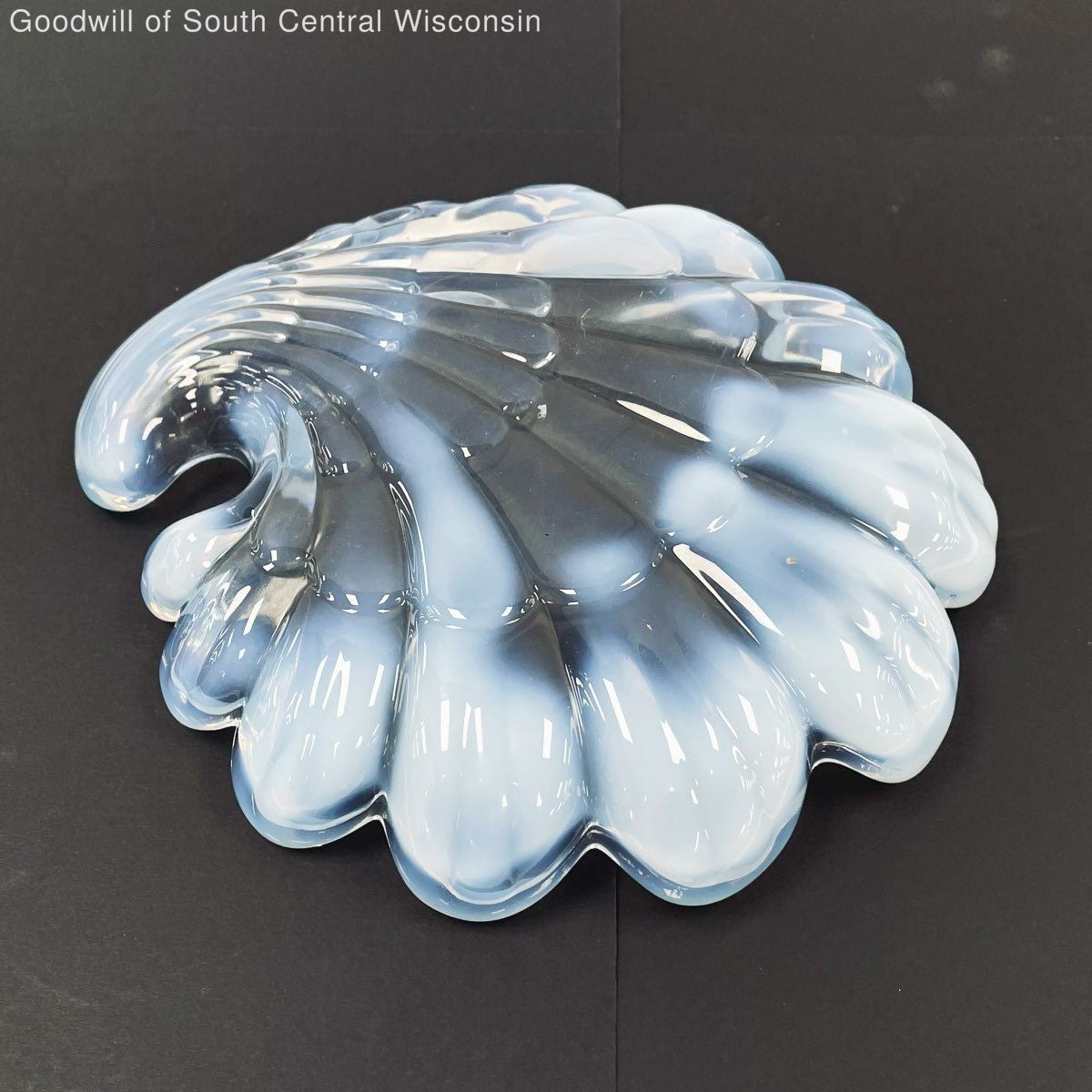 Opalescent Glass Shell Dish Decorative Bowl Blue White