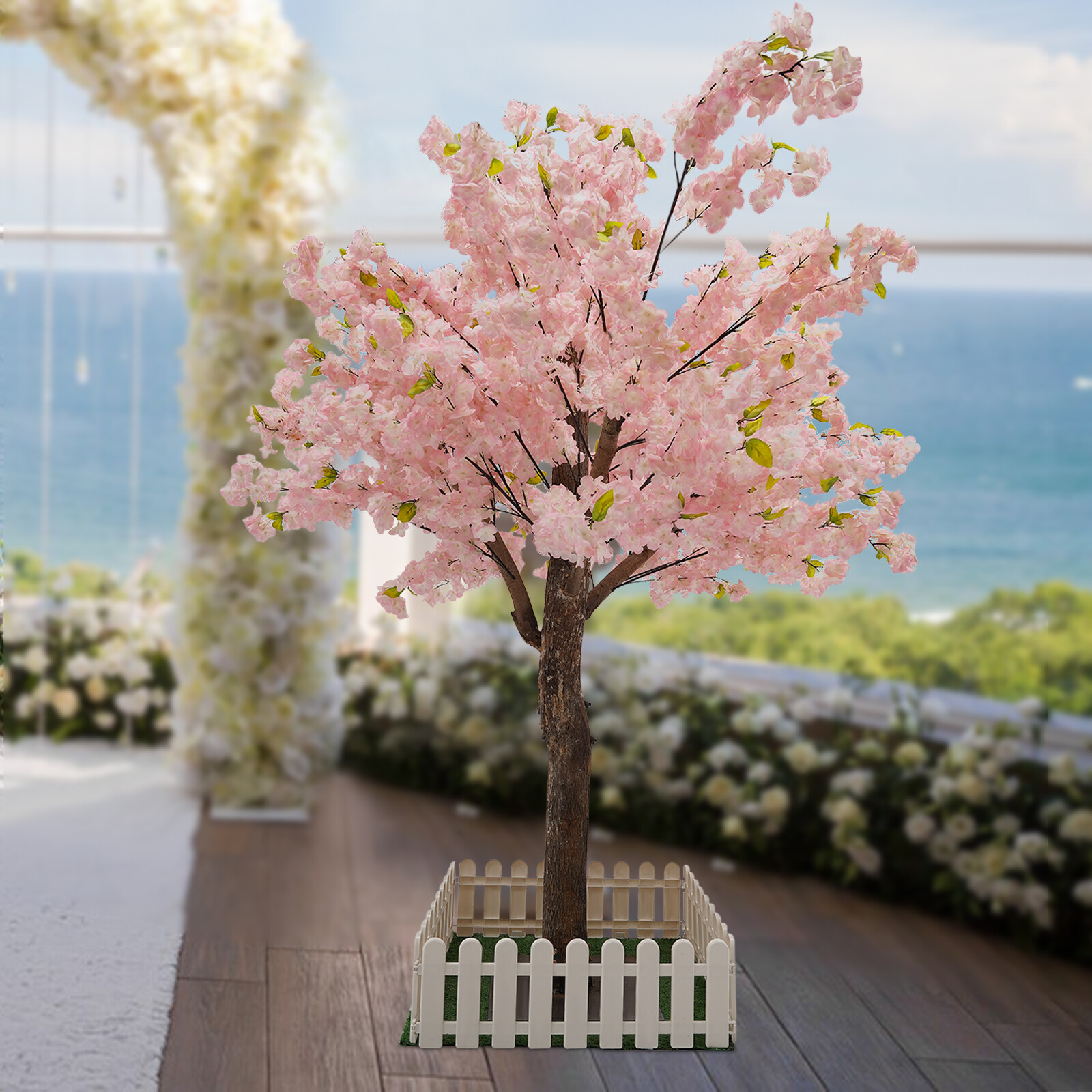 1.5M Artificial Cherry Blossom Tree Light Pink Fake Sakura Flower W/ Square Base