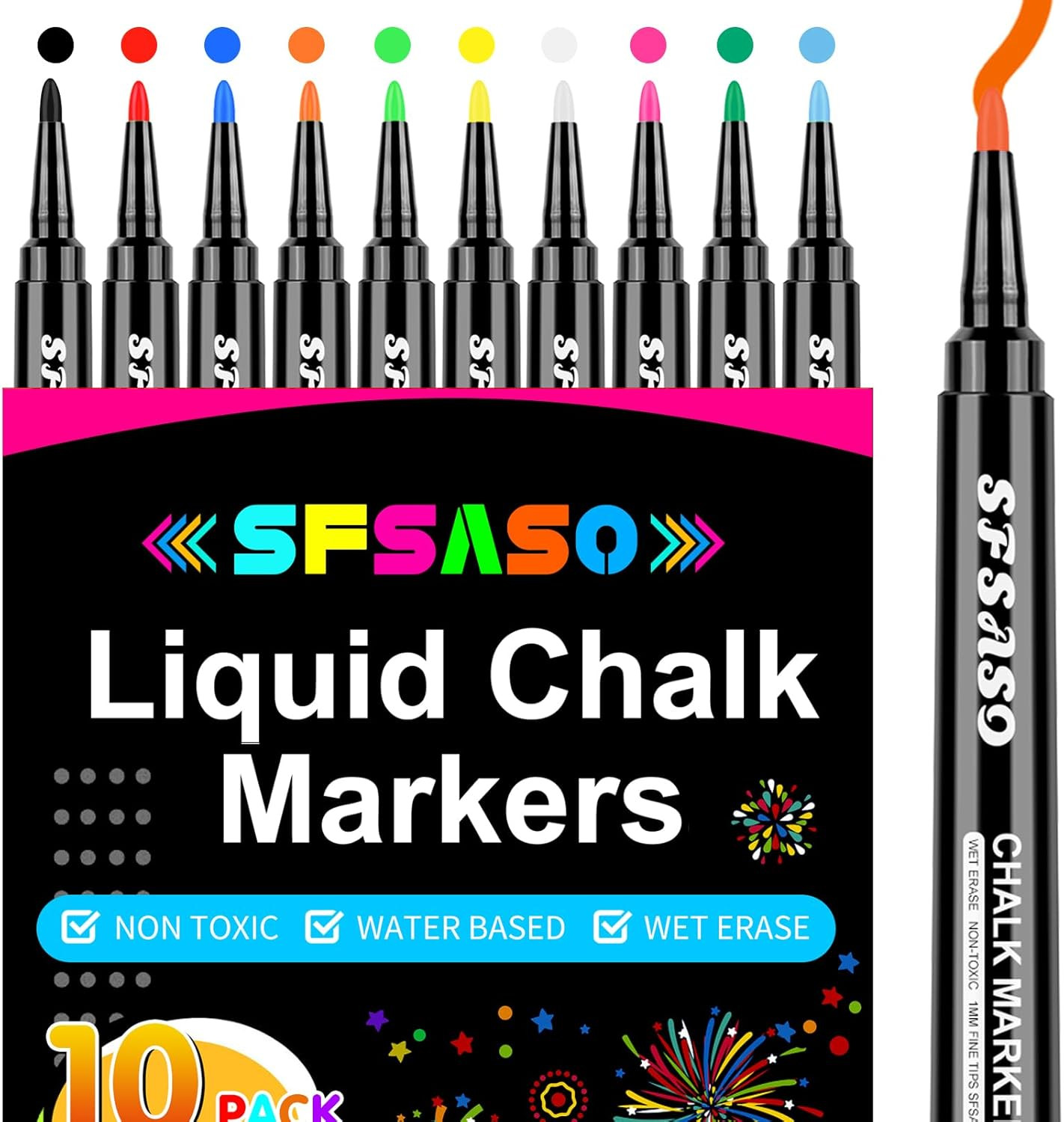 Liquid Chalk Markers 1Mm Fine Points for Glass Mirror Board 10 Colors
