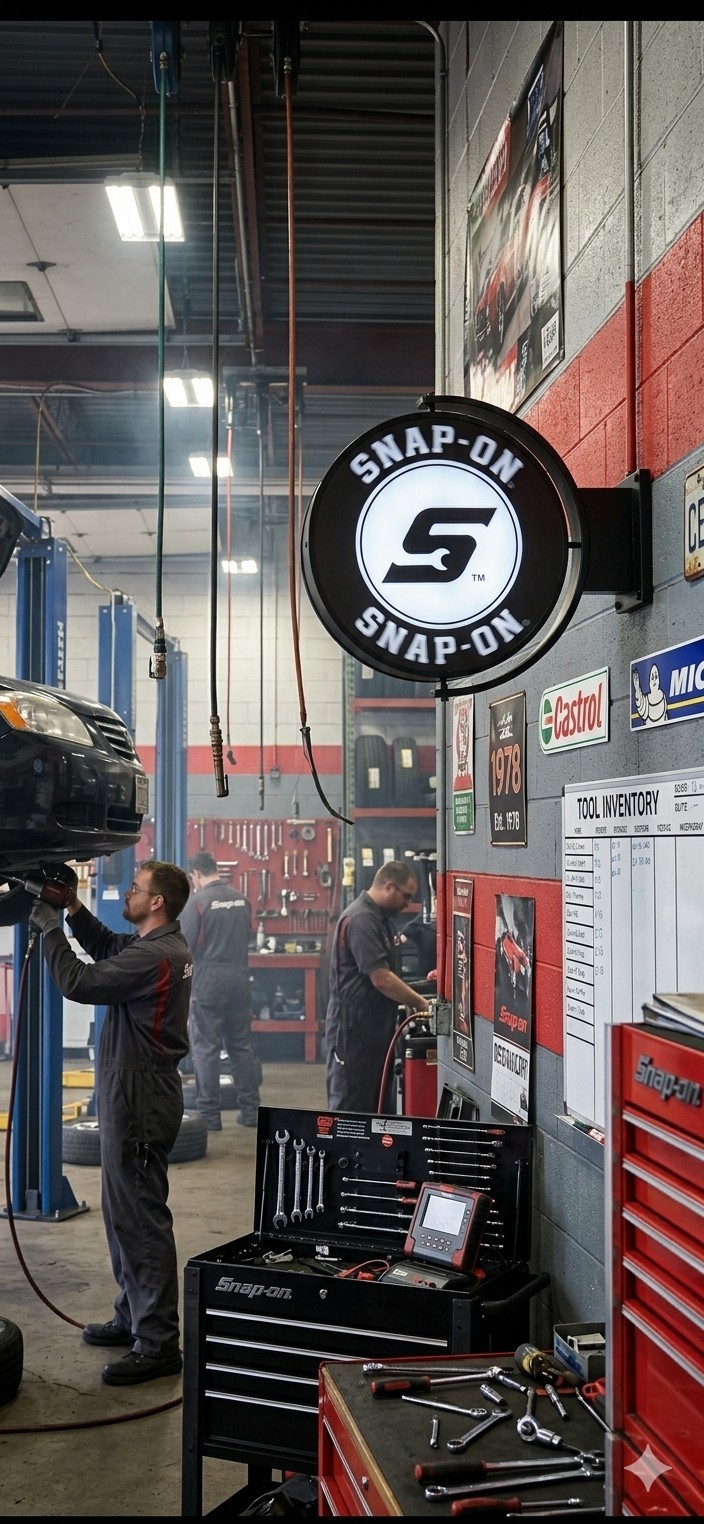 Snap On Tools Double Sided Sign LED Rotates Garage Man Cave Work Shop 20&Prime; Black!