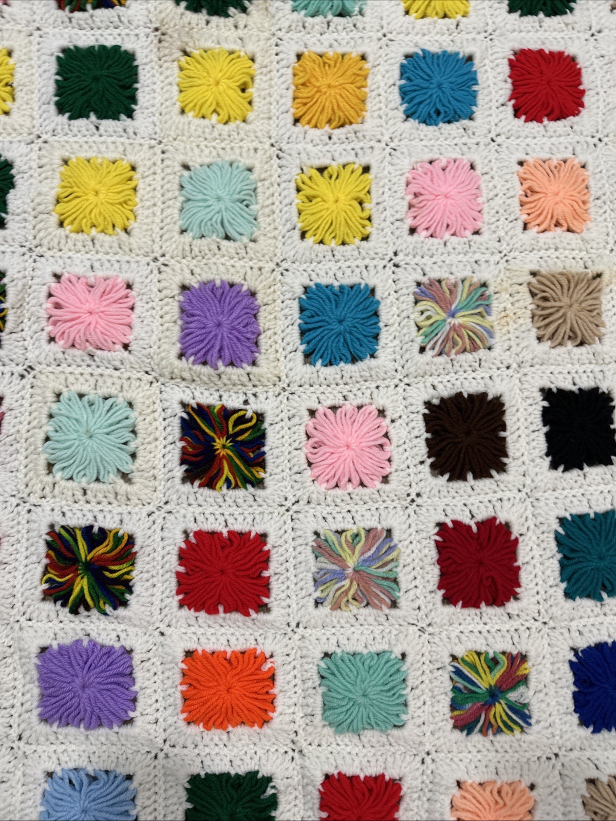 Handmade Granny Square Crochet Afghan Throw Blanket 62”x66” Multicolor Vintage