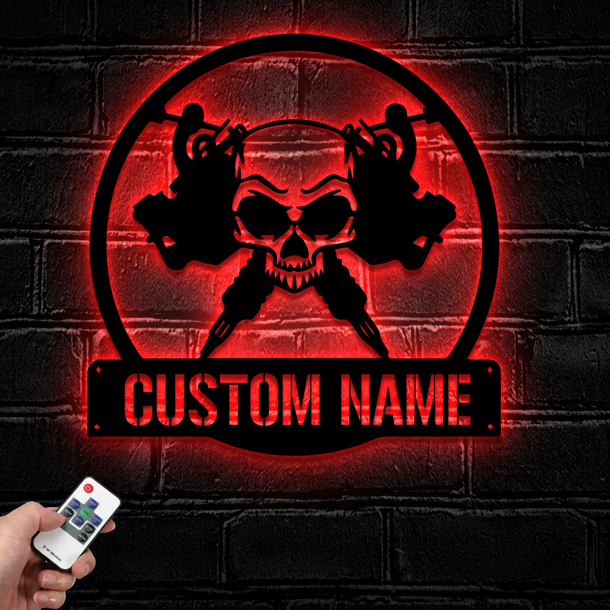 Personalized Skull Motorcycle LED Metal Sign Custom Biker Wall Decor