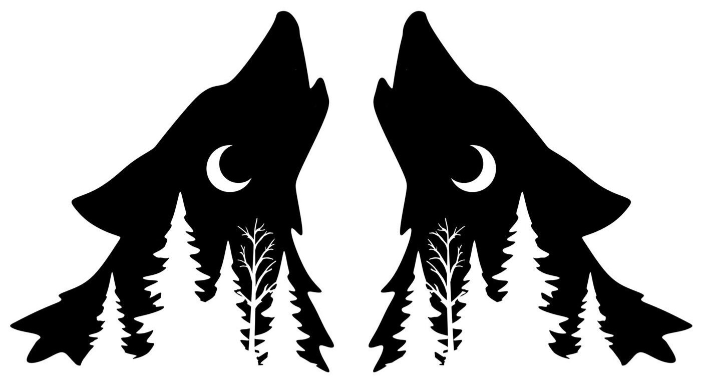 Howling Wolf Trees Forest 2 PK 5&Prime; Black Vinyl Decals Car Truck Camper RV Windows