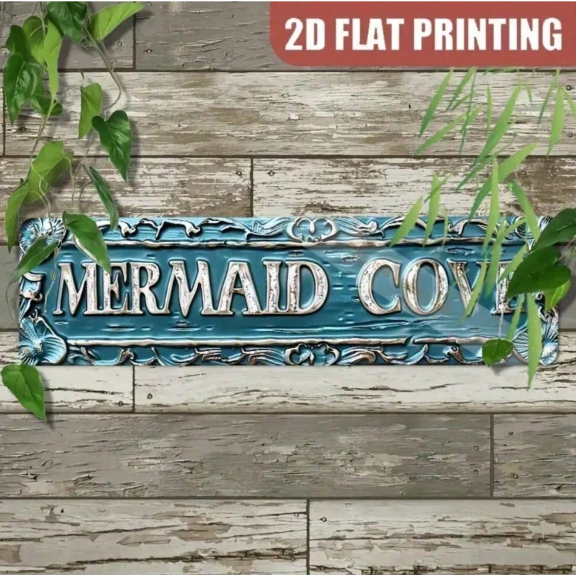 Mermaid Cove Metal Sign Coastal Beach House Decor Nautical Wall Art Plaque