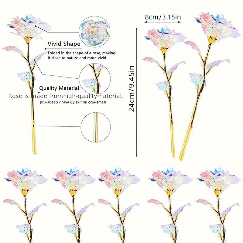 5/10Pcs Rainbow Gold Foil Roses Artificial Forever Flowers Mother&rsquo;s Day Gift