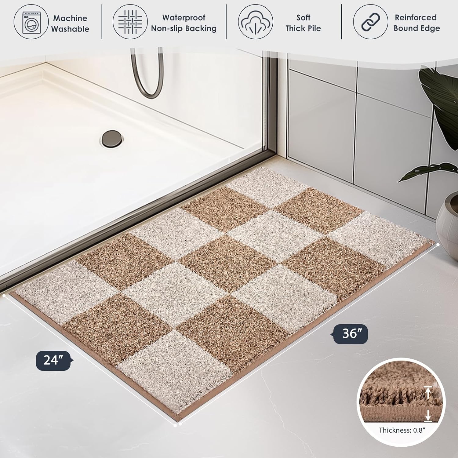 Bathroom Rug Non-Slip Machine Washable 24&Prime; x 36&Prime;, Super Absorbent and Quick-Dry