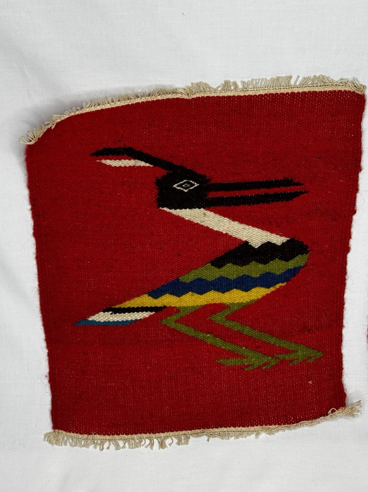 VTG Native Handwoven Wool Bird Tapestry Multicolor Feathered Folk Art Textile