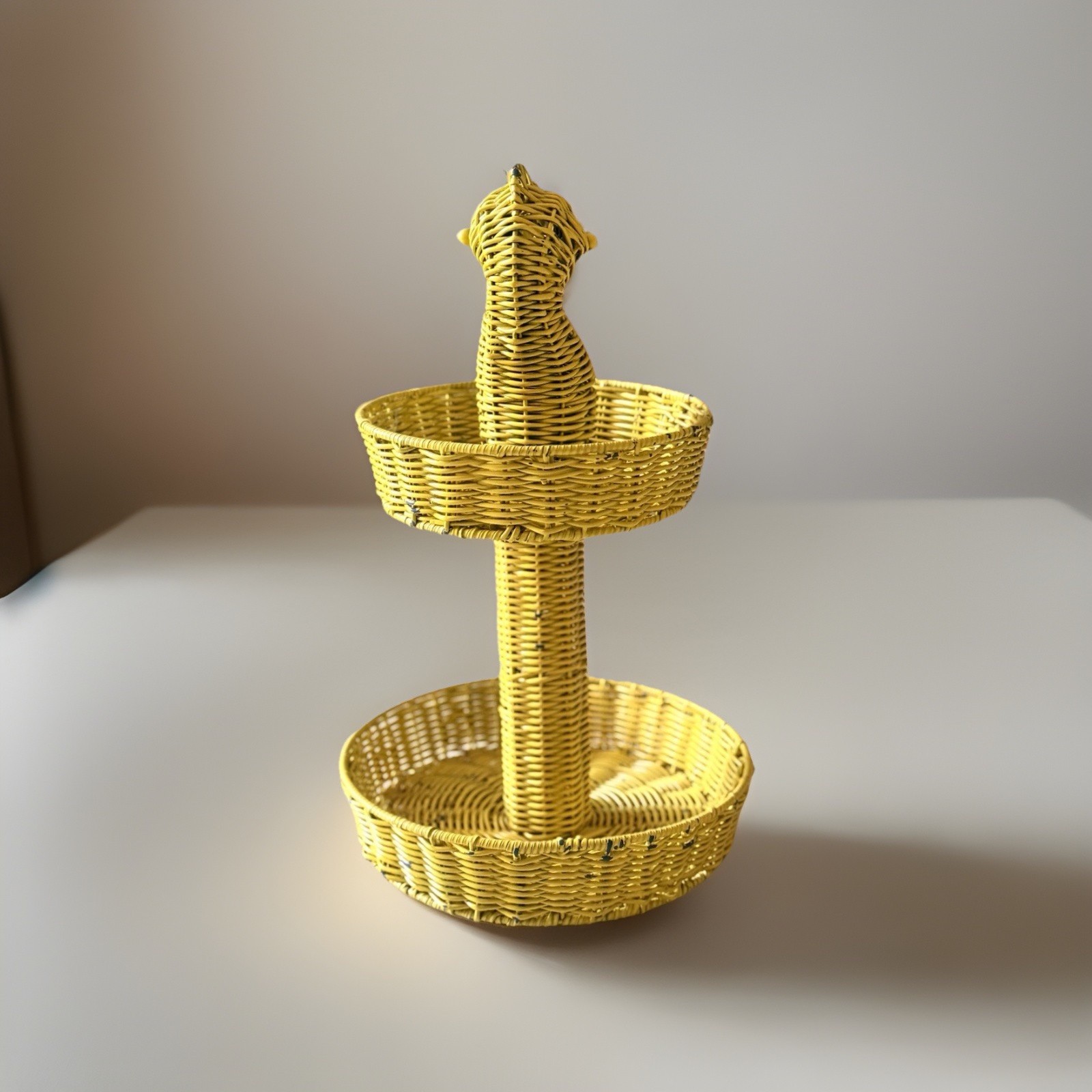 Ciroa Hello Summer Two Tier Resin Wicker Serving Stand Yellow Seahorse