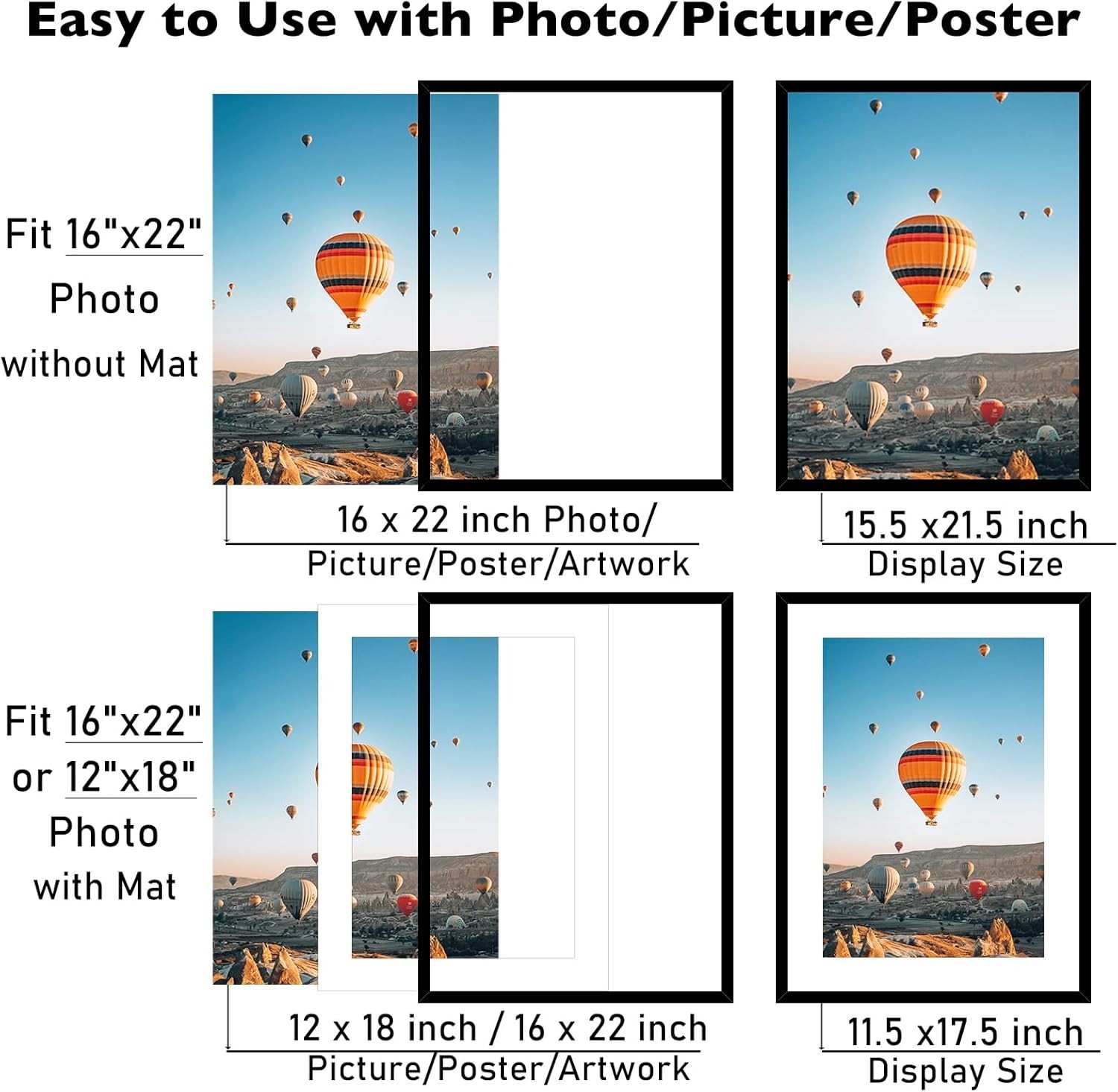 16×22 Picture Frame with 12×18 Mat, Display Photo 12×18 with Mat or 16 x 22 W…