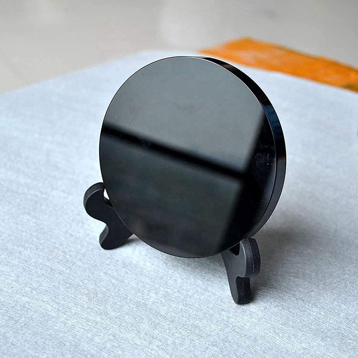 Black Obsidian Scrying Mirror Circle Disc Feng Shui Home Decor 8cm