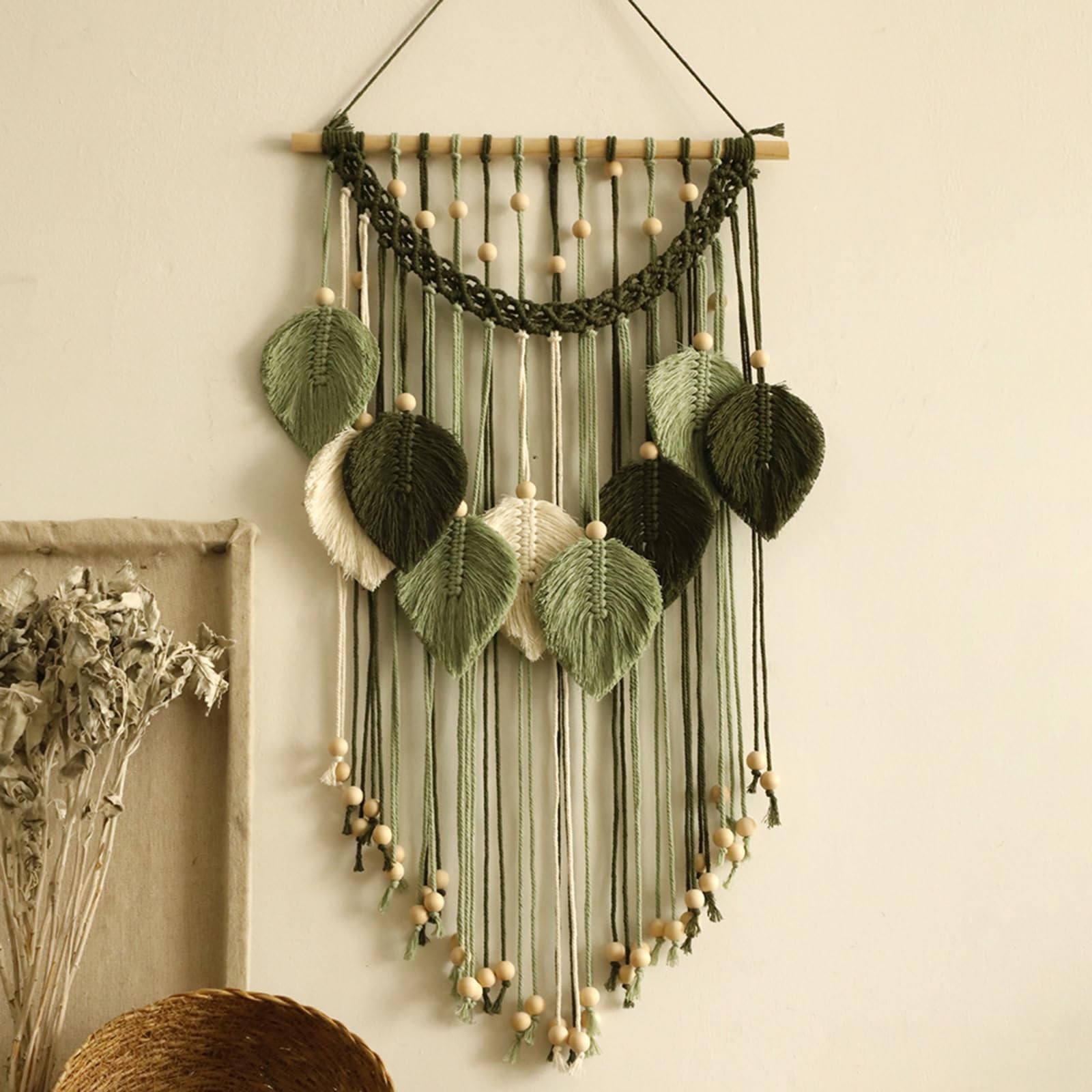 Macrame Wall Hanging -Handmade Sage Green Leaf Wall Tapestry,Boho Decorations…