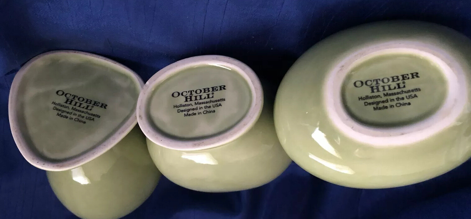 SET OF 3 VASES LIVE LOVE LAUGH GREEN VARIOUS SHAPES VINTAGE OCTOBER HILL