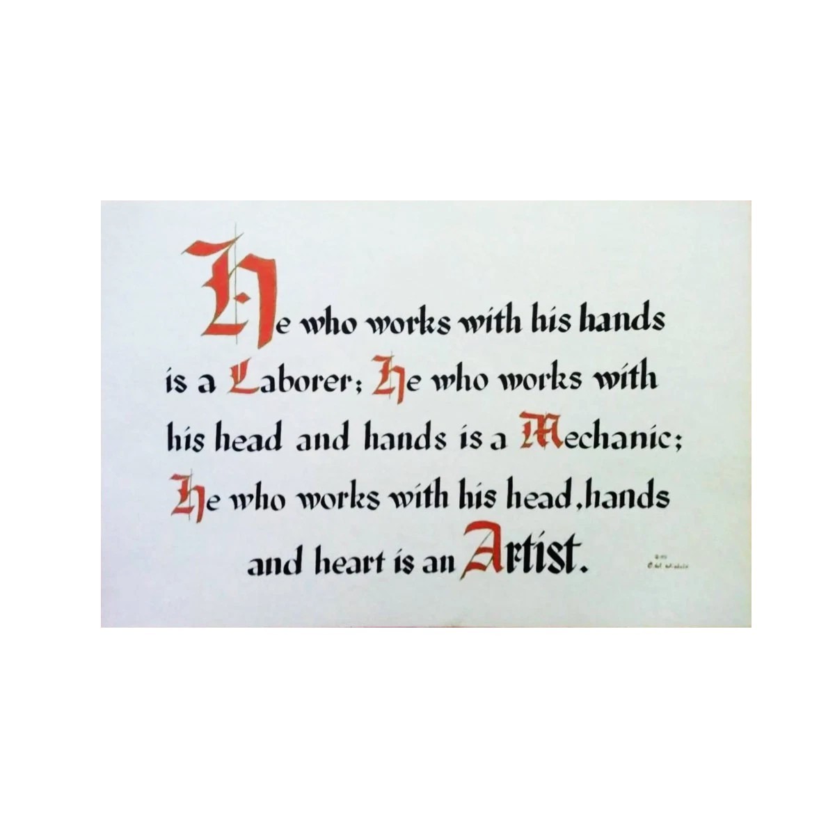 Vintage 1972 “He Who Works with His Hands” Print | Inspirational Calligraphy