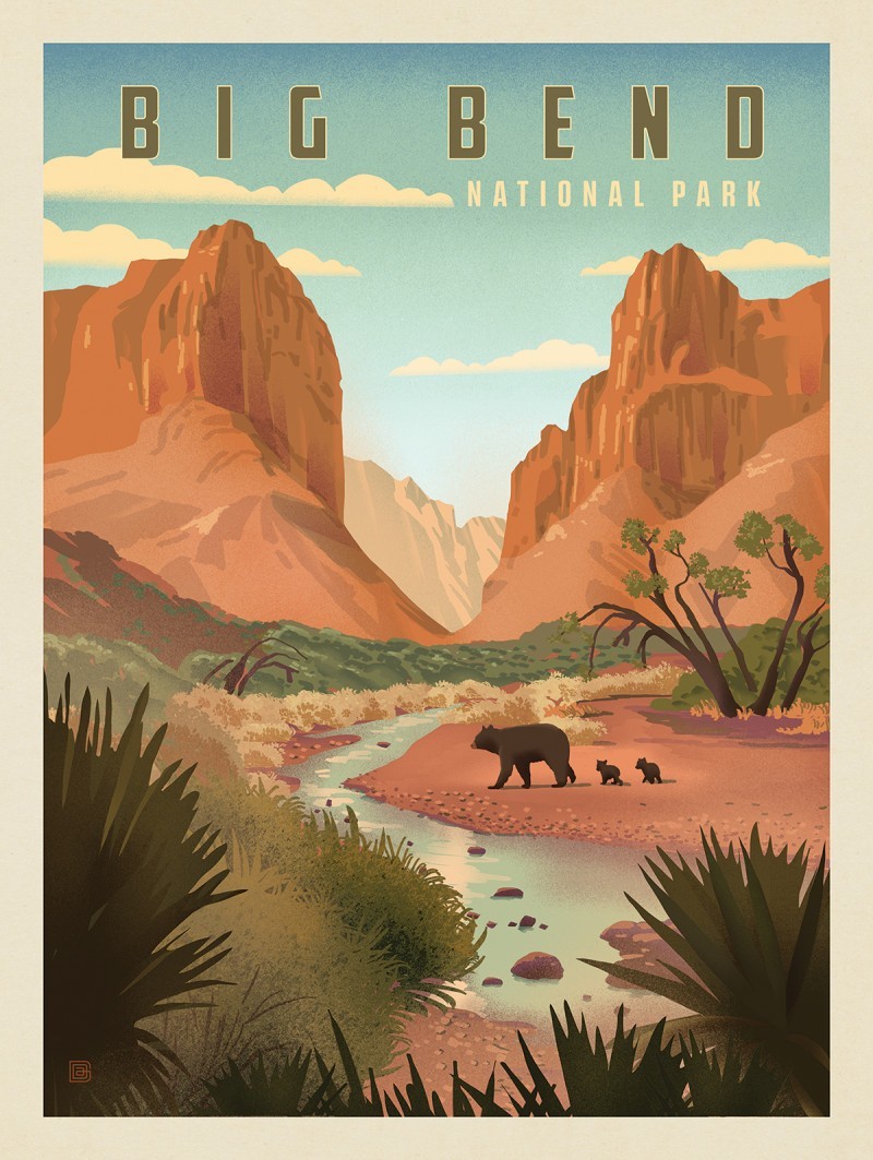 Big Bend National Park Black Bears Print, Travel Poster No Frame, Home Decor