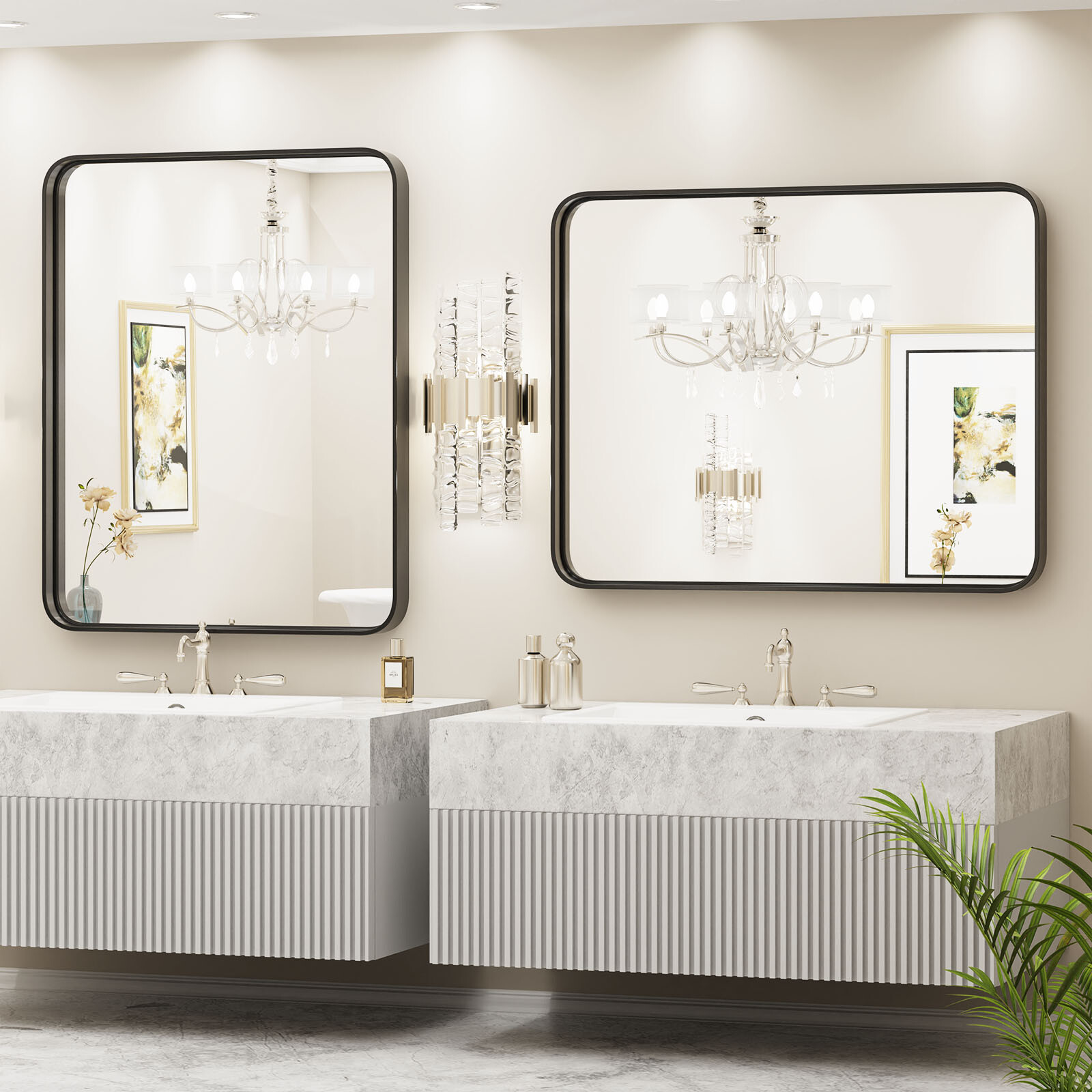 Black Metal Framed Vanity Mirror for Bathroom in 3 Sizes – Anti-Rust Finish