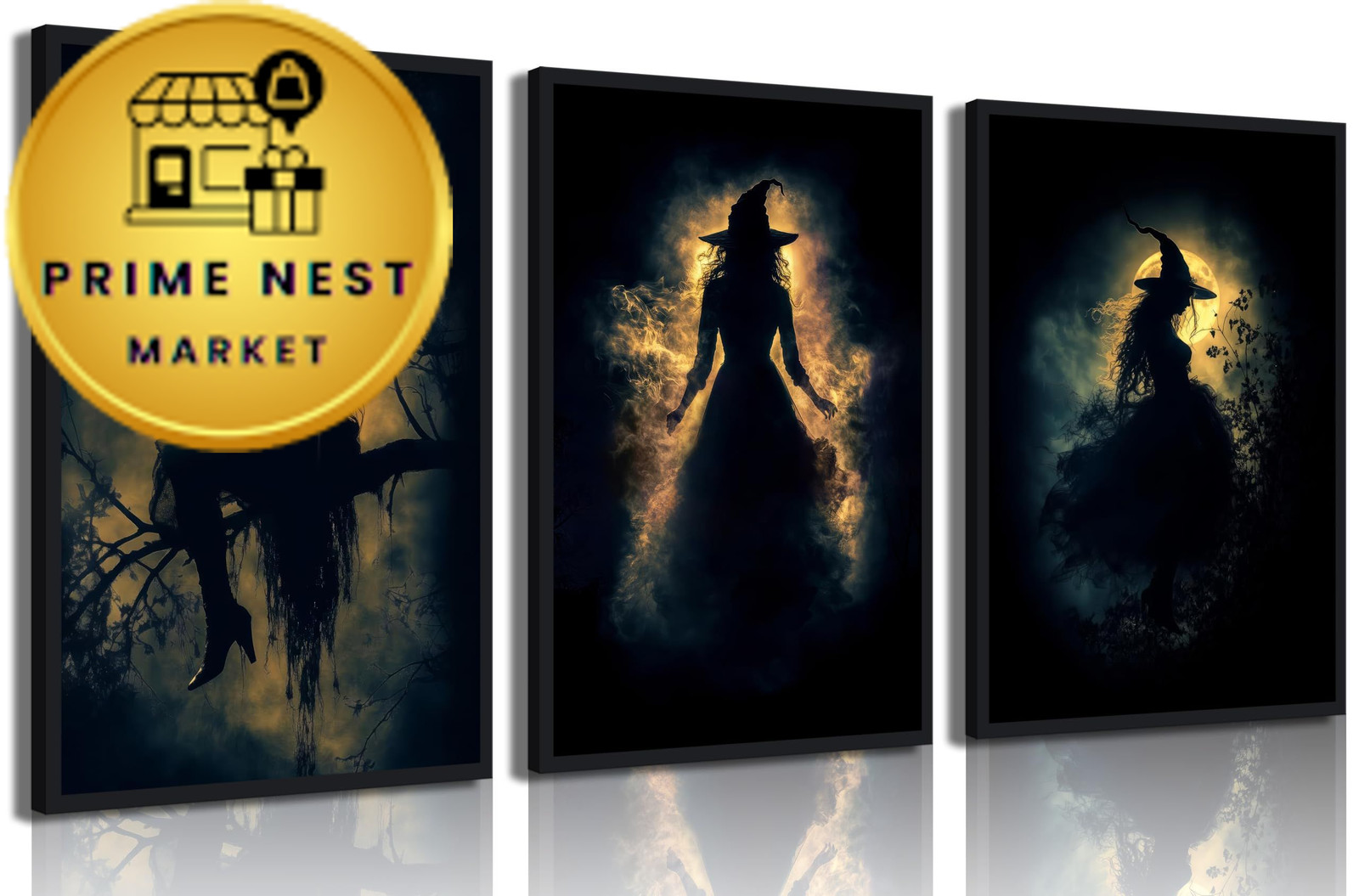 3 Pcs Vintage Witches Wall Art Witch in The Fores 10L » x 8W », Poster
