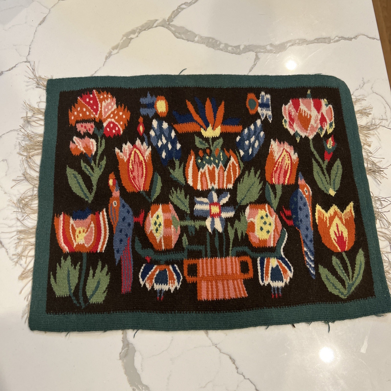Vintage Beautiful Hand Woven Swedish Scandinavian Wool Weaving Tapestry