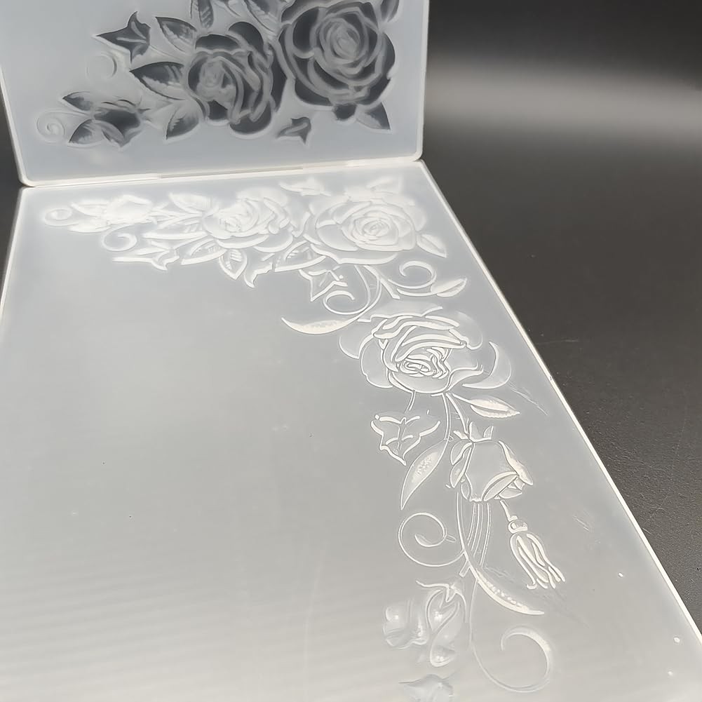 Plastic Embossing Folder (5 Inch x 7 | Roses in Corner) Paper white