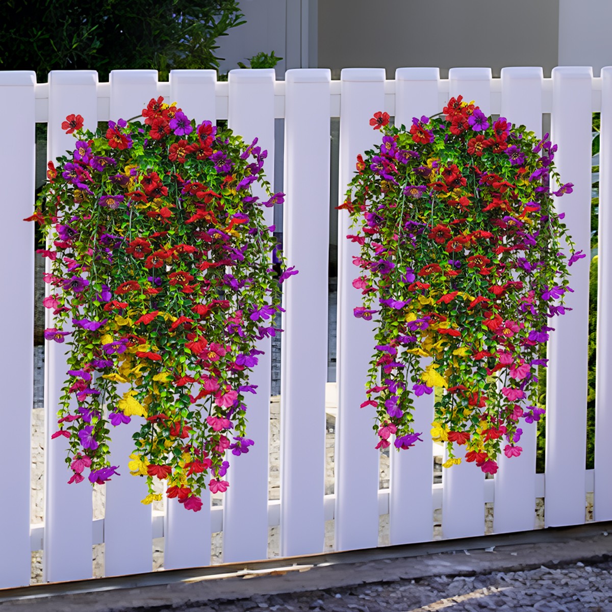 4Pcs Artificial Fake Hanging Basket Plants Silk Flowers Vine Home Outdoor Decor