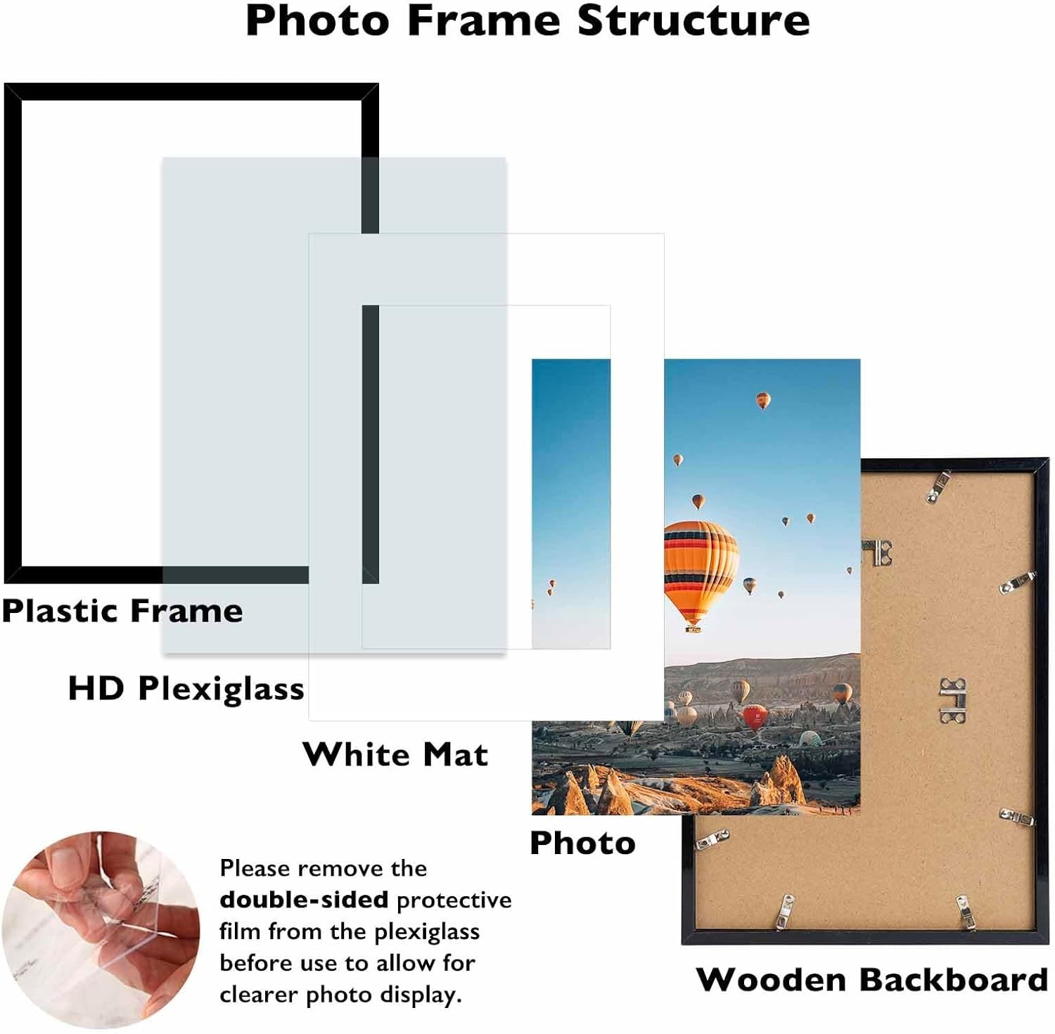 Lightweight Black Plastic Photo Frame with Plexiglass – Easy Installation