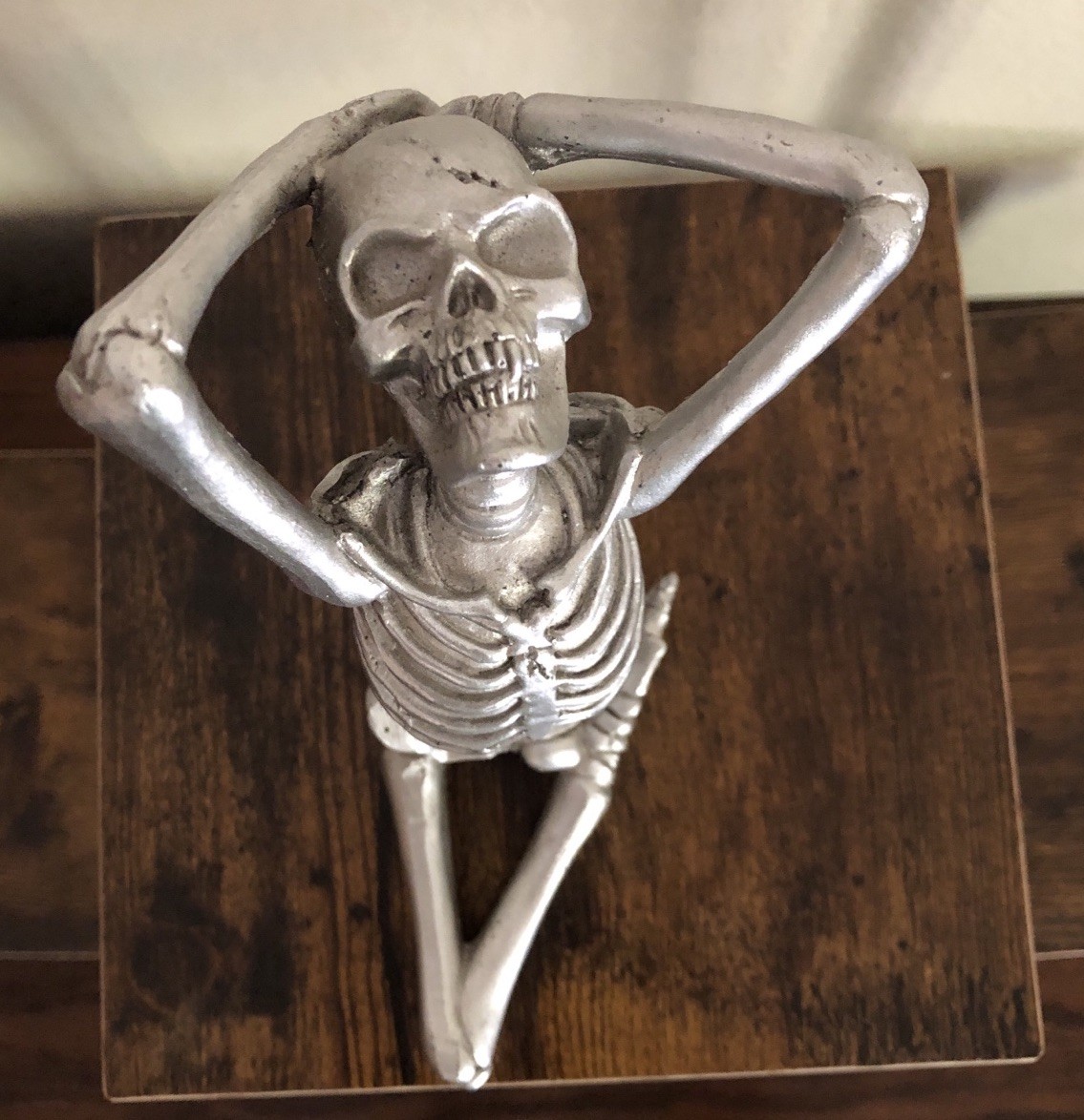 Yoga Pose Skeleton Figurine Silver Shelf Setter Gothic, Decor