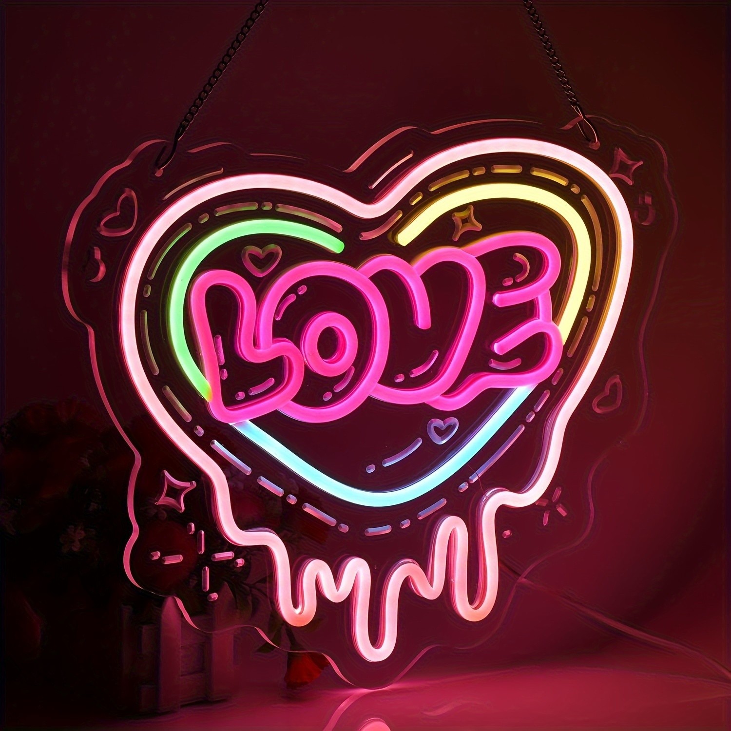 hColor-Changing LED Heart Neon Sign – Romantic Multicolor Room & Christmas Decor