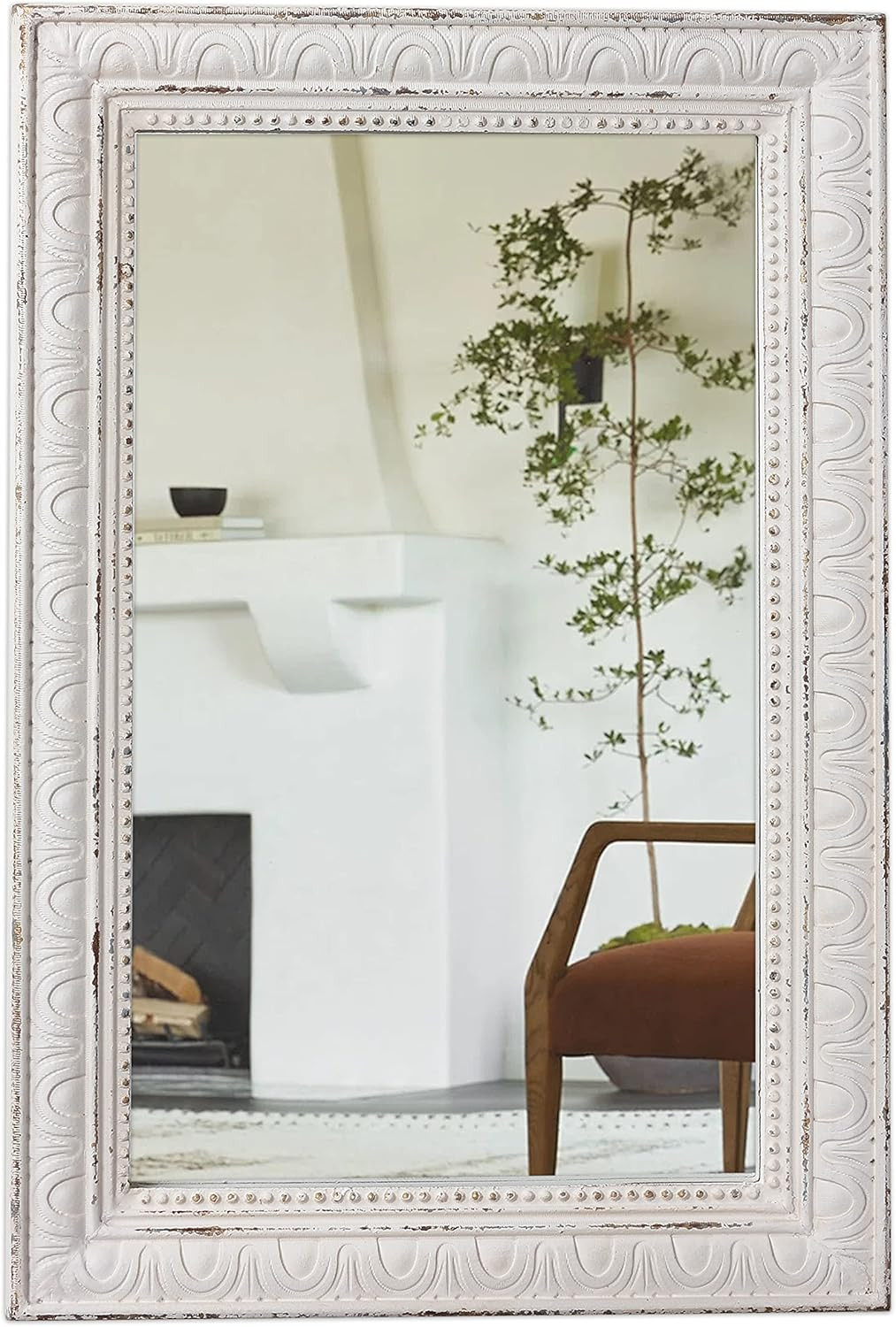 Rustic White Vintage Wall Mirror 24×36 Inches – Decorative Home Accent