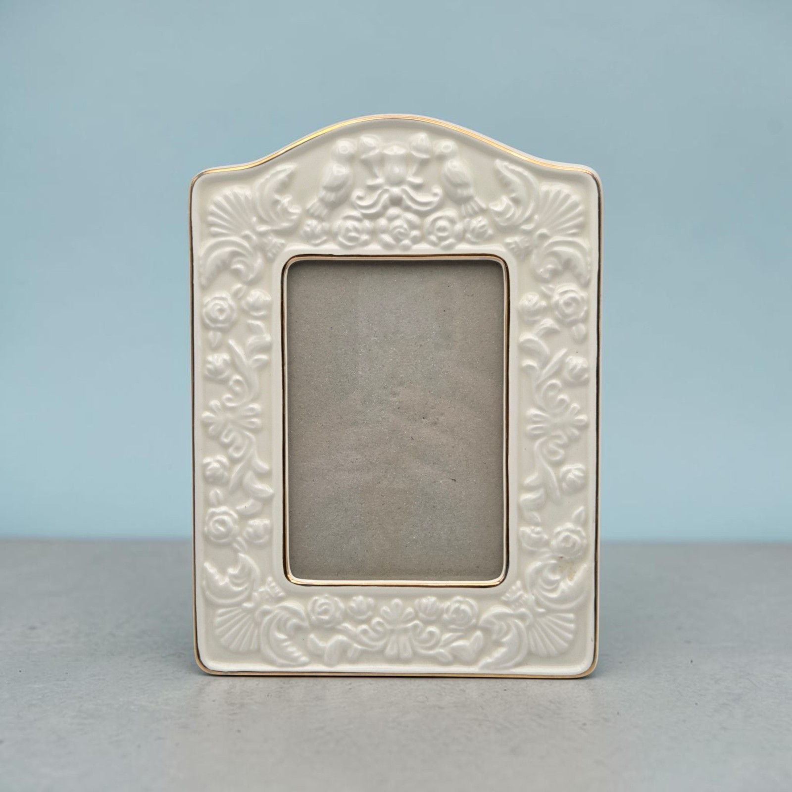 Vintage 80s Philip Whitney 5 x 3 1/2 Porcelain Frame With 22 Karat Gold Accents