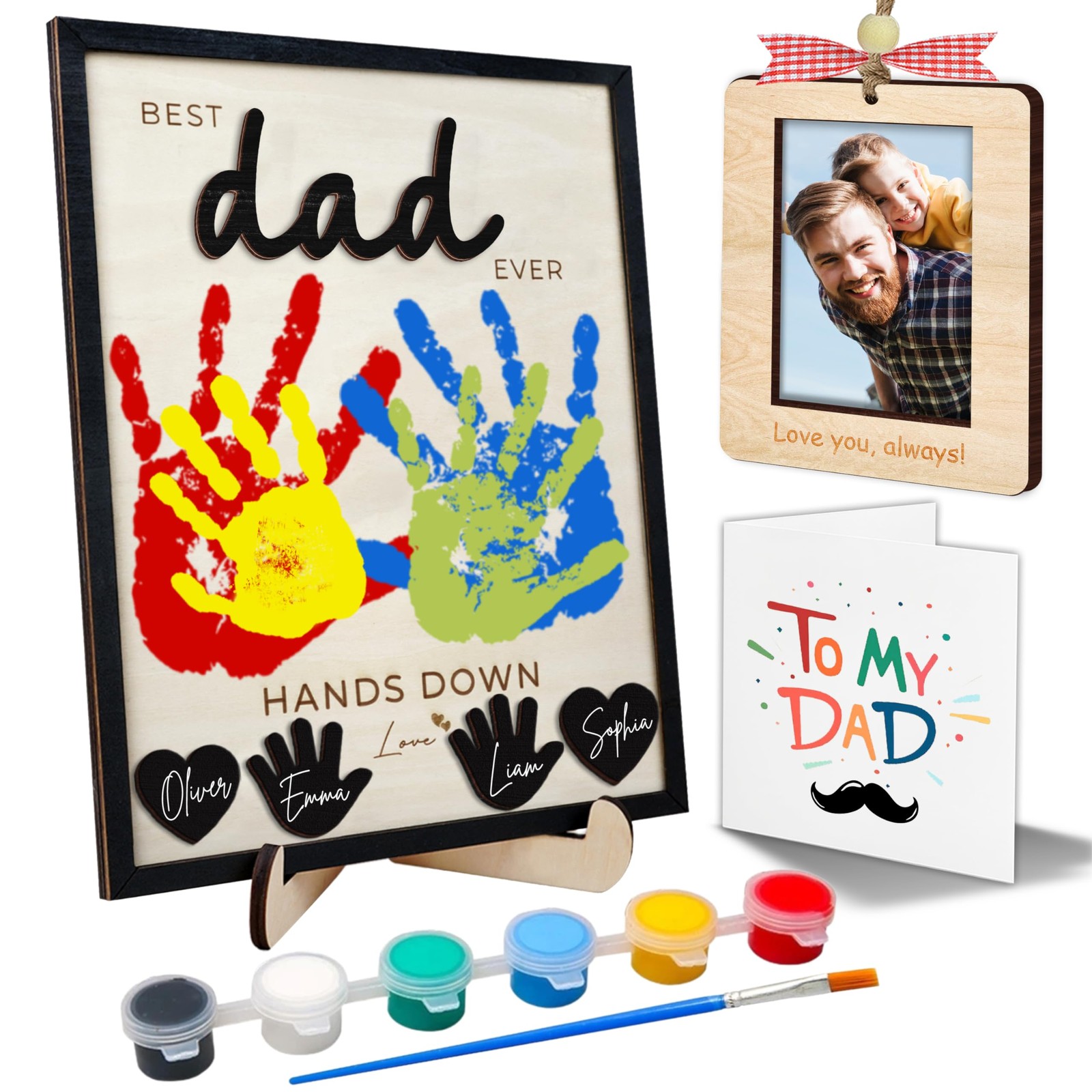 10&Prime; Best Dad Ever Hands Down Sign DIY Dad Gifts from Kids Handprint Kit with …