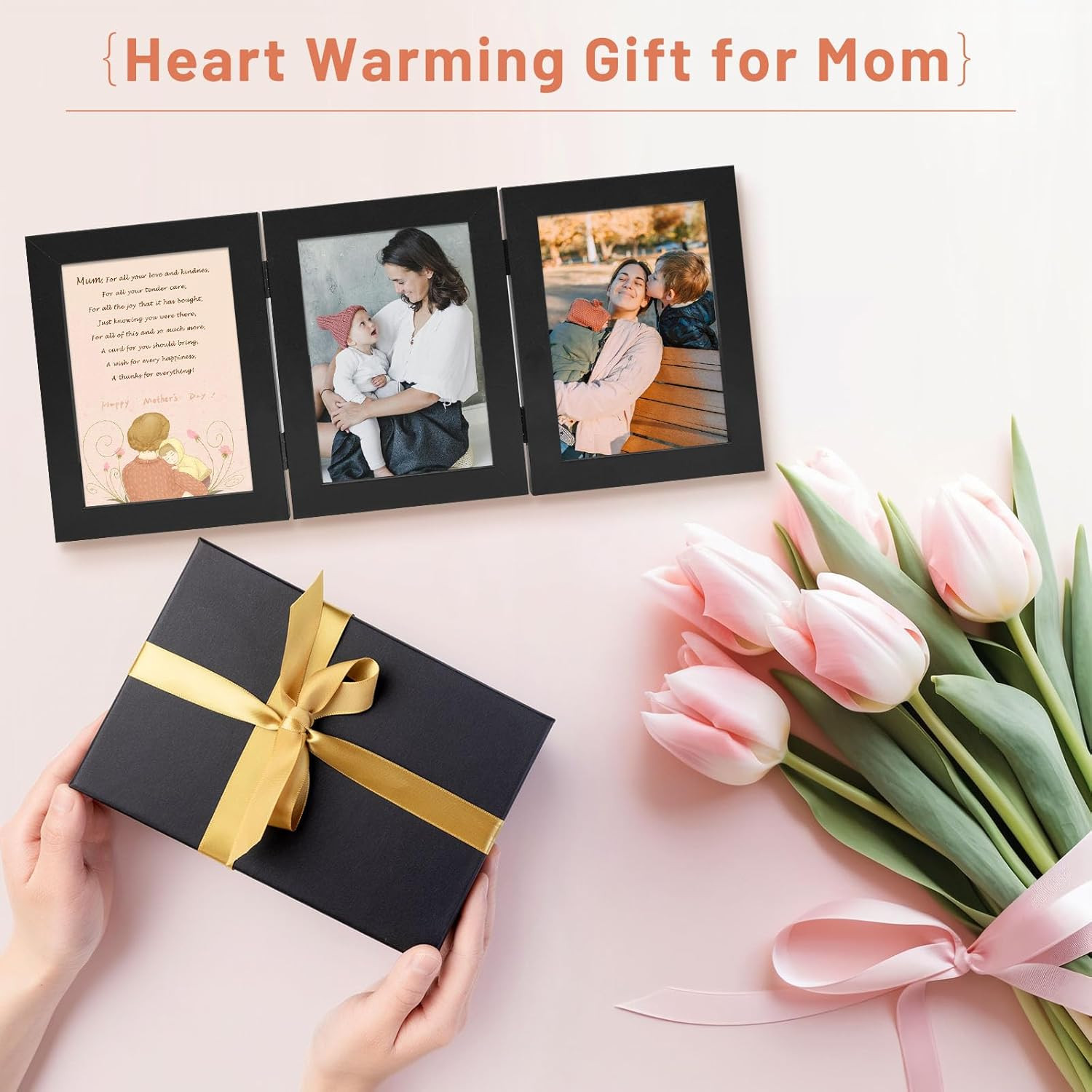 , 5X7 Three Picture Frame Trifold Hinged Photo Frame with 3 Openings, Desk Top F