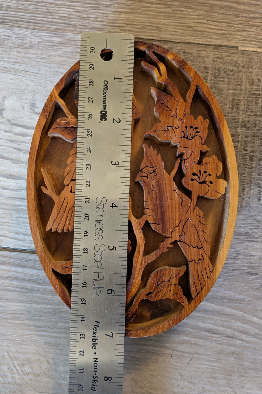Carved Oval Wall Panel Cardinals Birds Floral Scene Relief Hanging Decor