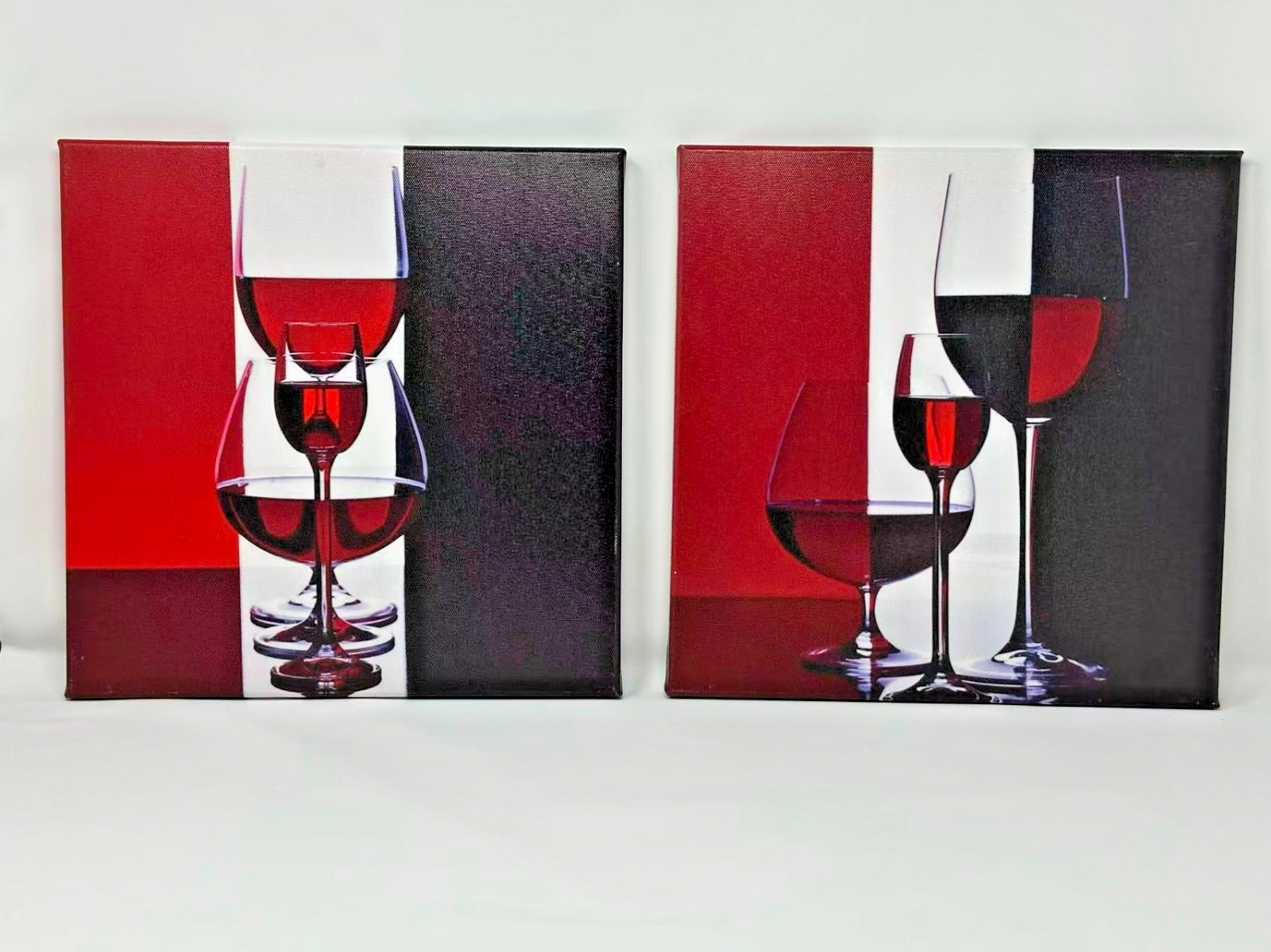 Set of 2 Wall Canvas Print Wine Glasses Red-White-Black 11 3/4&Prime; x 11 3/4&Prime; Decor