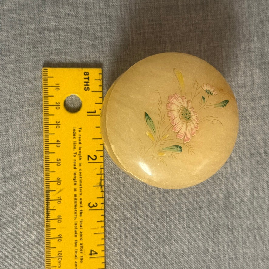 Vintage Italian Alabaster Hinged Trinket Pill Box Hand Carved Made Italy